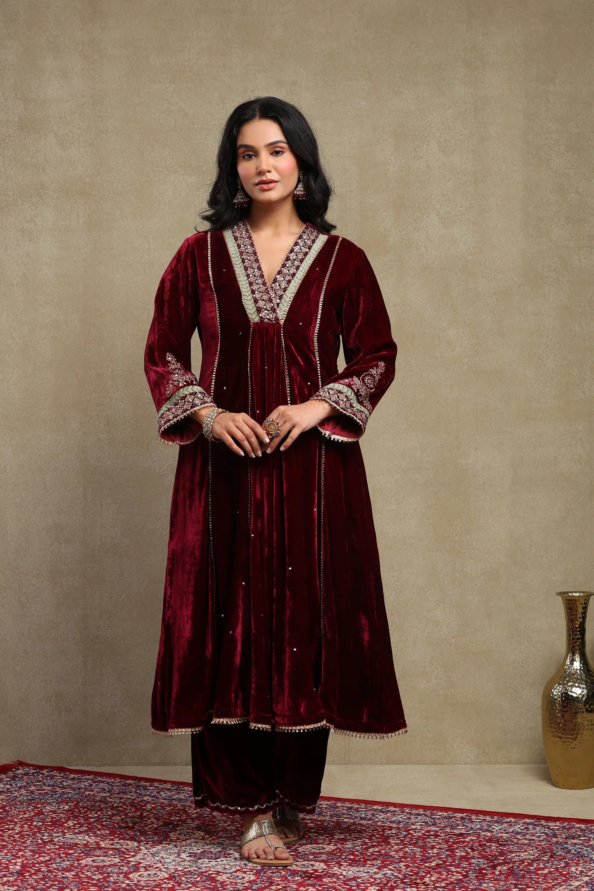 Anam Plum Embroidered Kurta Set