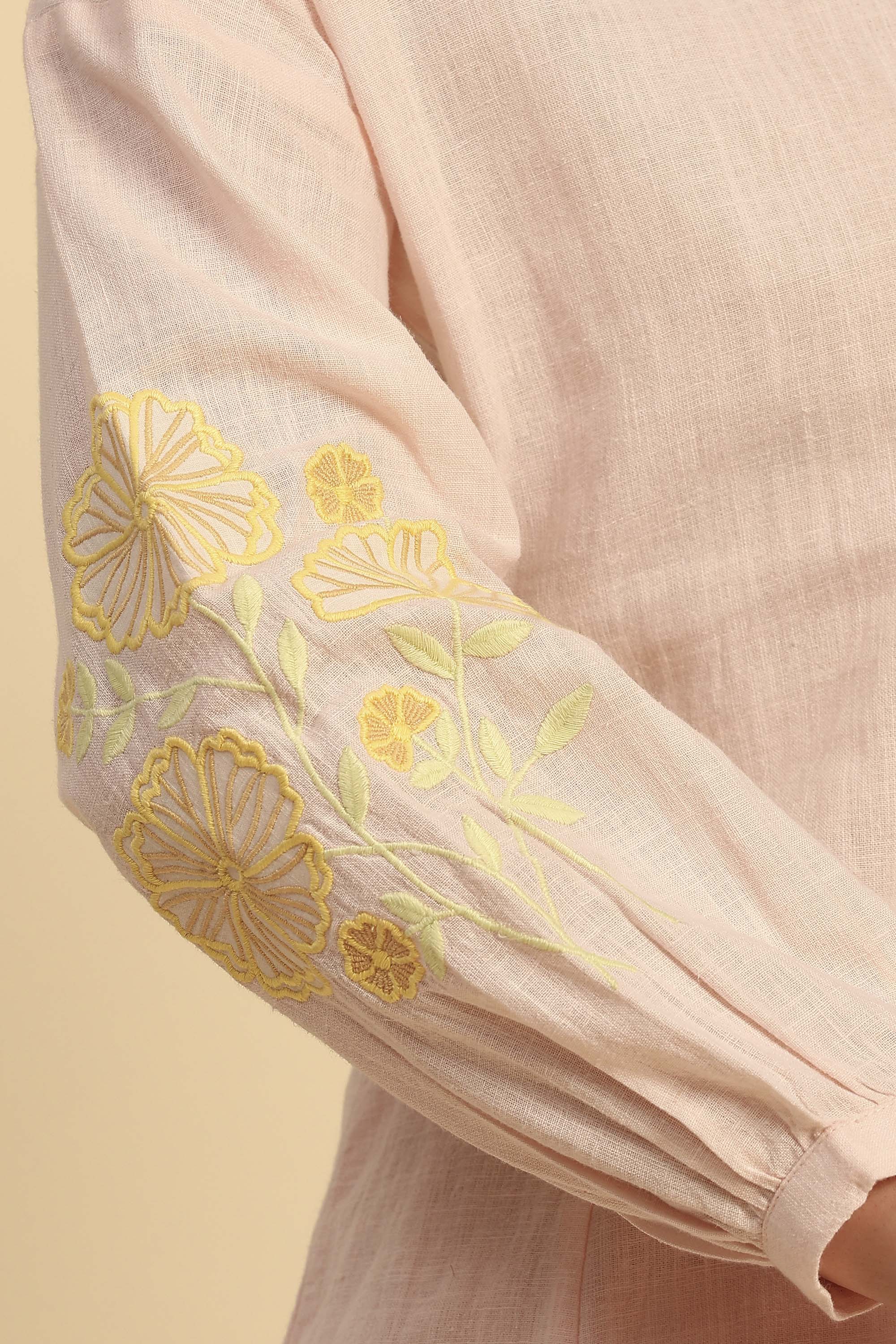 Alaya Soft Pink Embroidered Handcrafted Cotton Linen  Co-ord Set