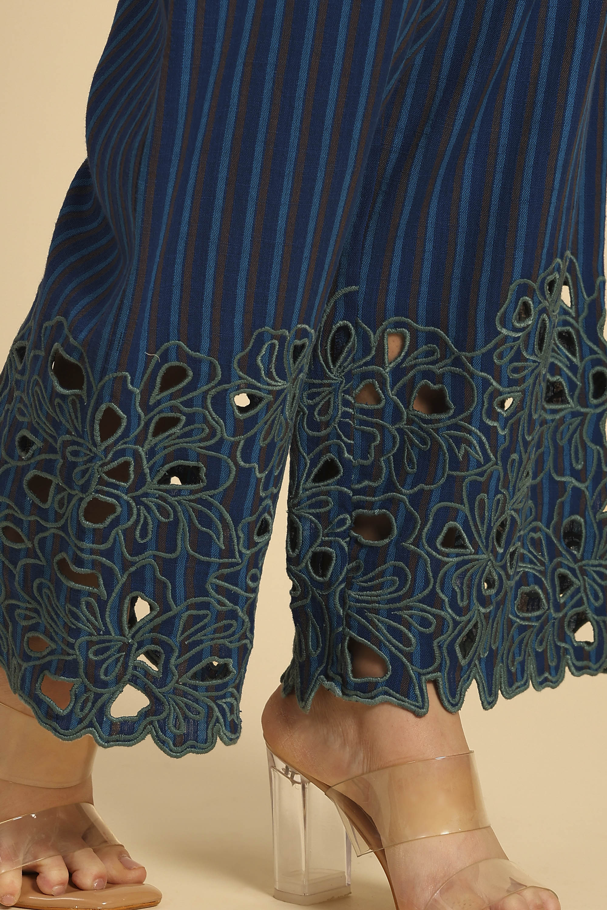 Avya Blue Embroidered Yarn Dyed Handcrafted Co-ord Set