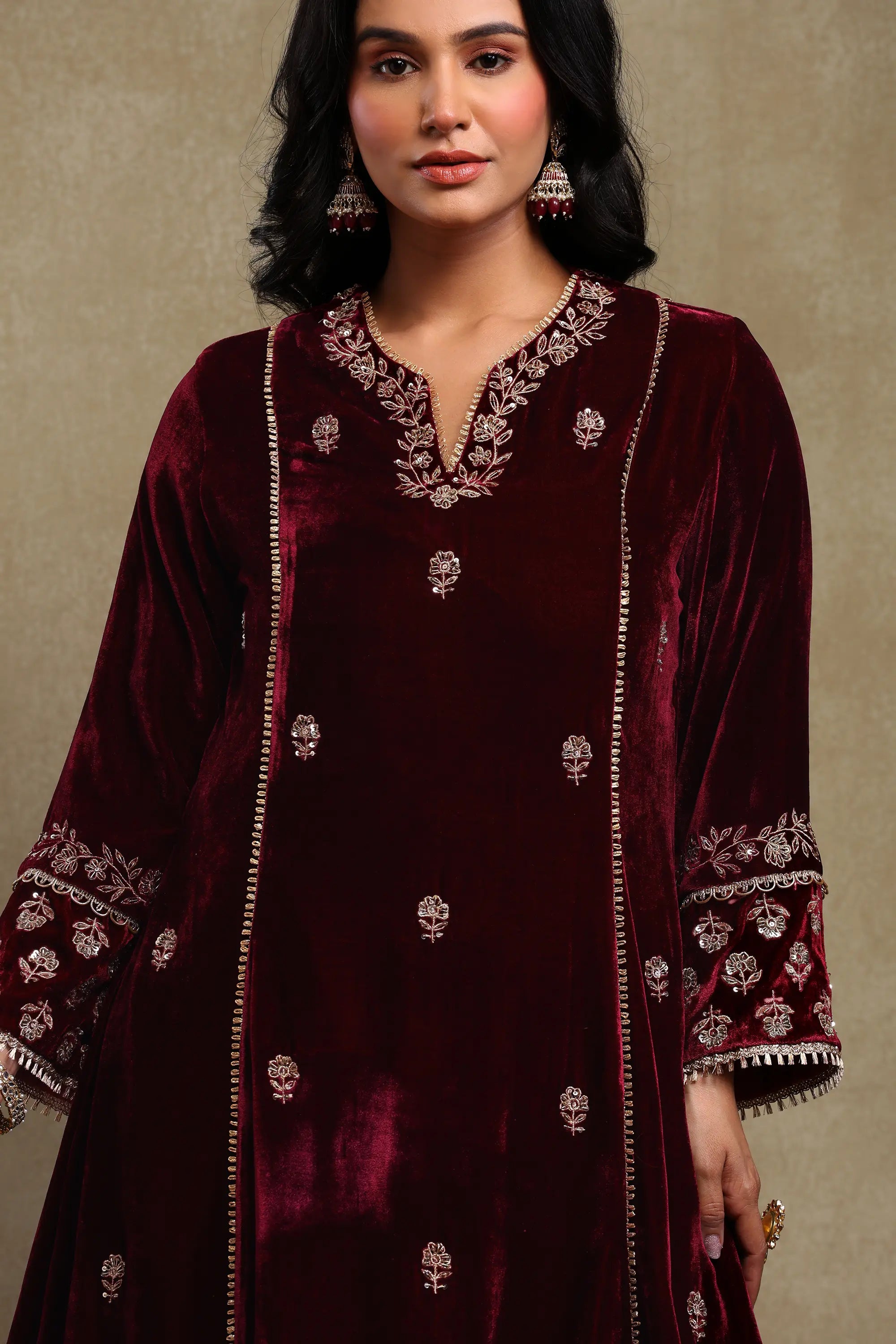 Raabta Plum Embroidered Silk Velvet Kurta Set