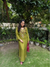 Zeva Olive Green Mirror Work Mul Chanderi Handcrafted Kaftan