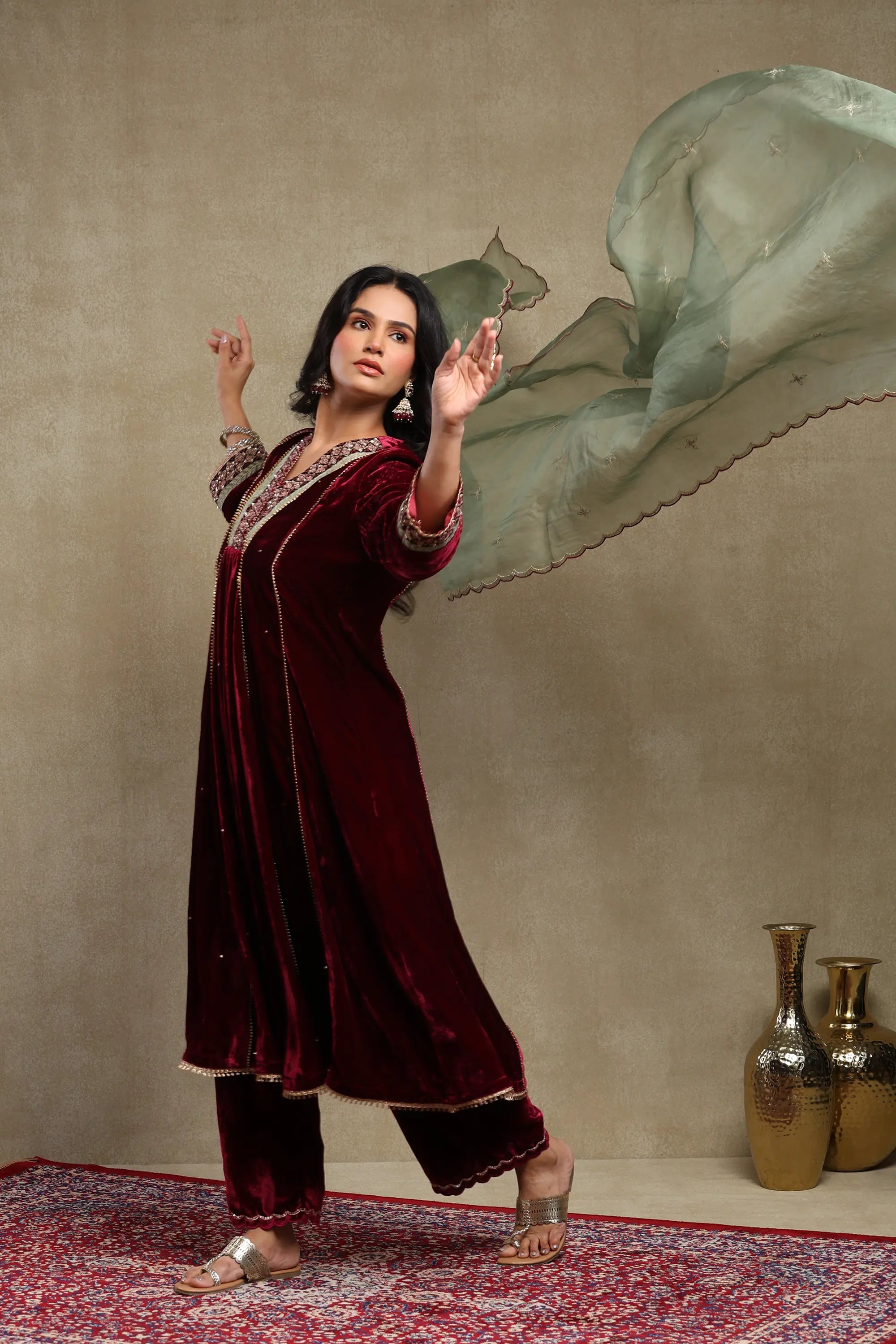 Anam Plum Embroidered Kurta Set