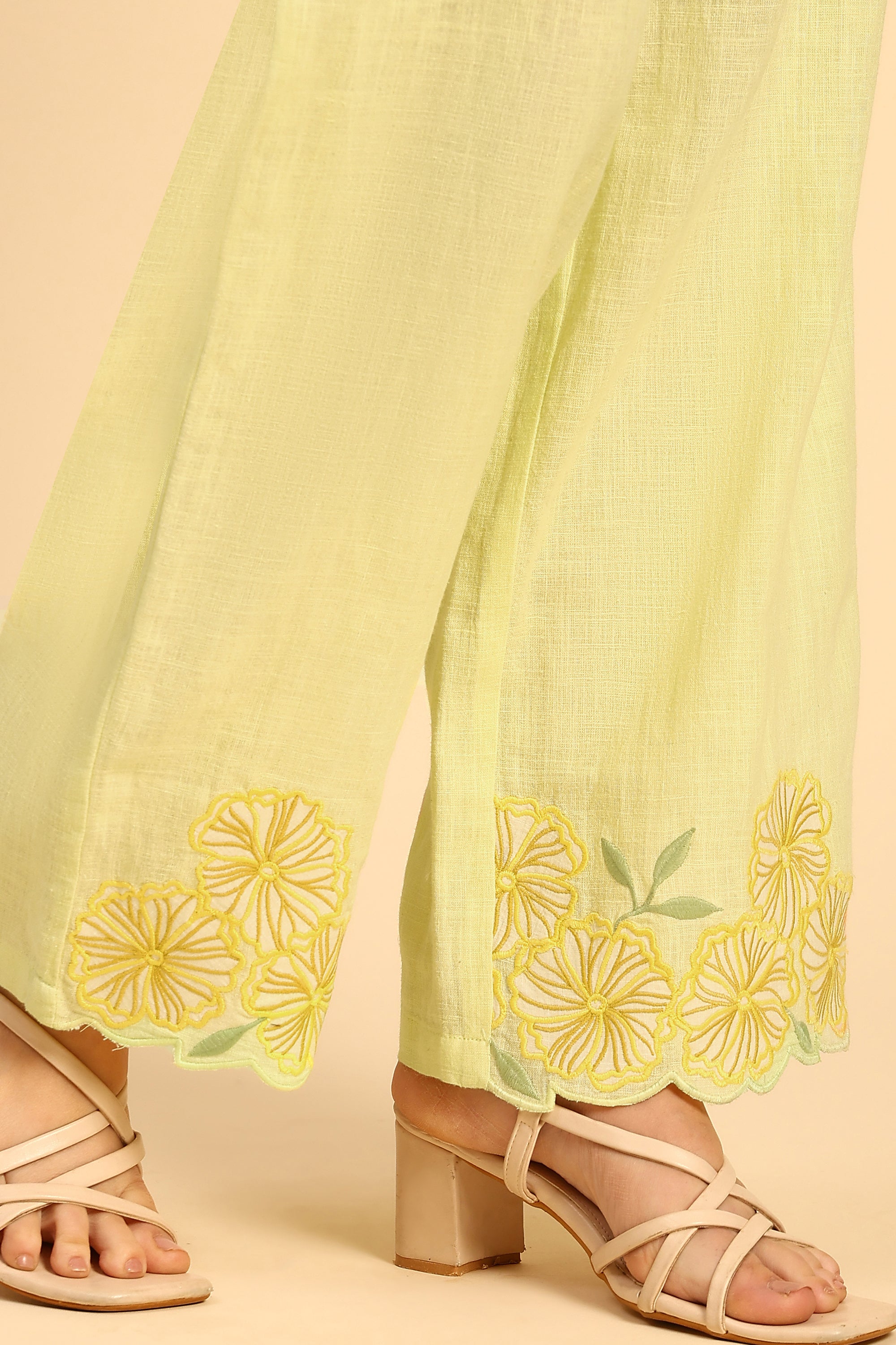 Niya Green Embroidered Handcrafted Cotton Linen Co-ord Set
