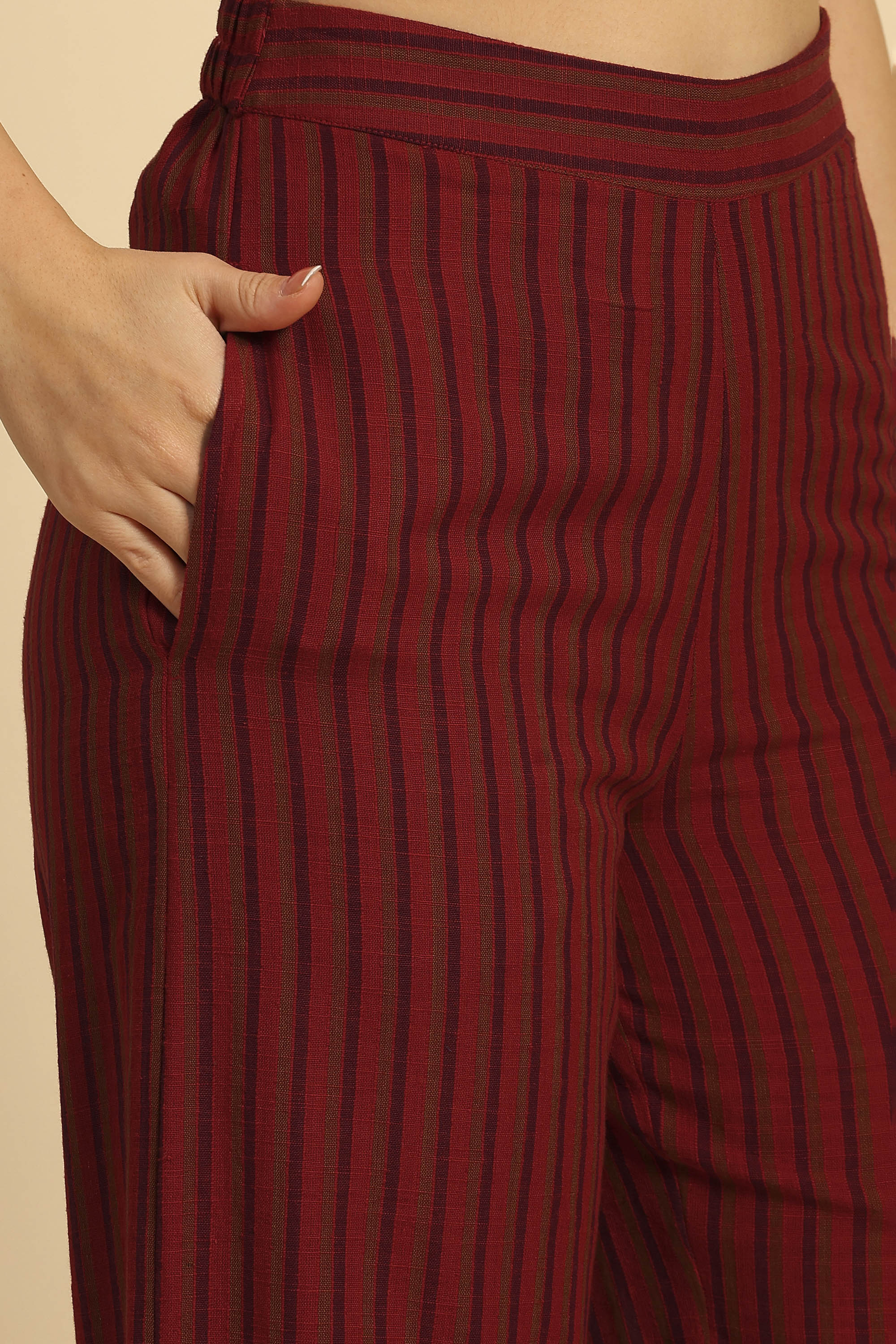 Sama Red & Purple Embroidered Yarn Dyed Handcrafted Co-ord Set