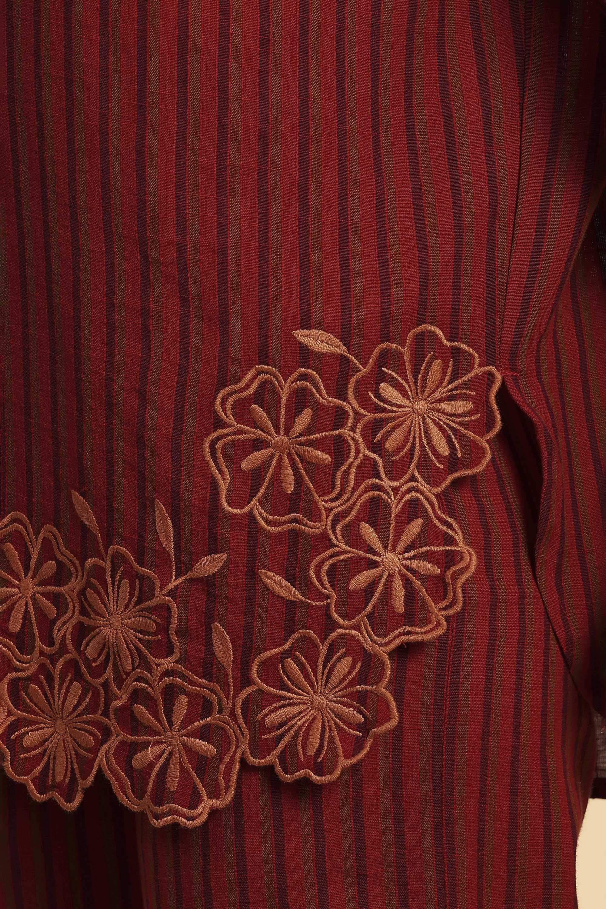 Zoha Red & Purple Embroidered Yarn Dyed Handcrafted Co-ord Set
