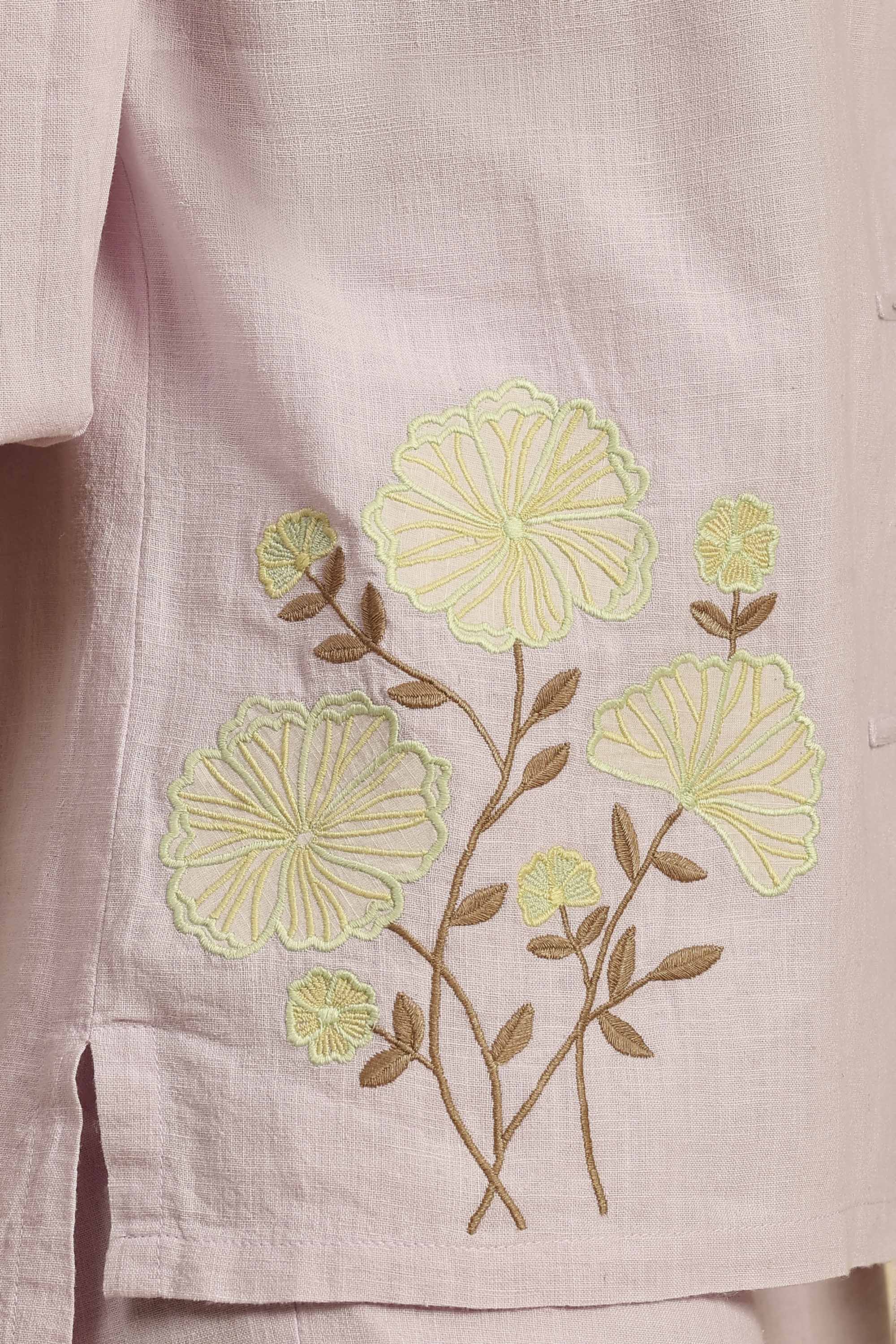 Daphne Light Purple Embroidered Handcrafted Cotton Linen Co-ord Set: