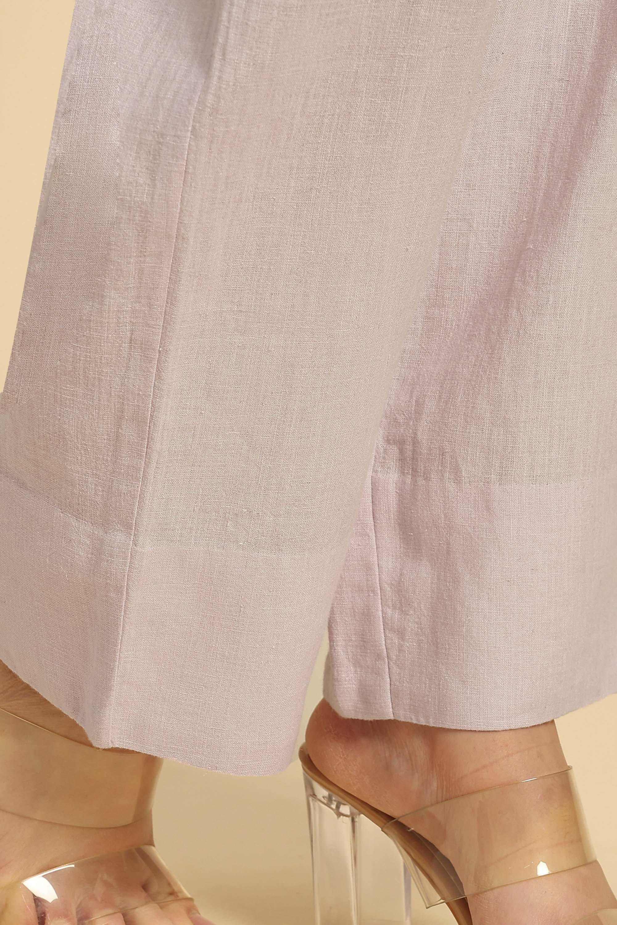 Daphne Light Purple Embroidered Handcrafted Cotton Linen Co-ord Set: