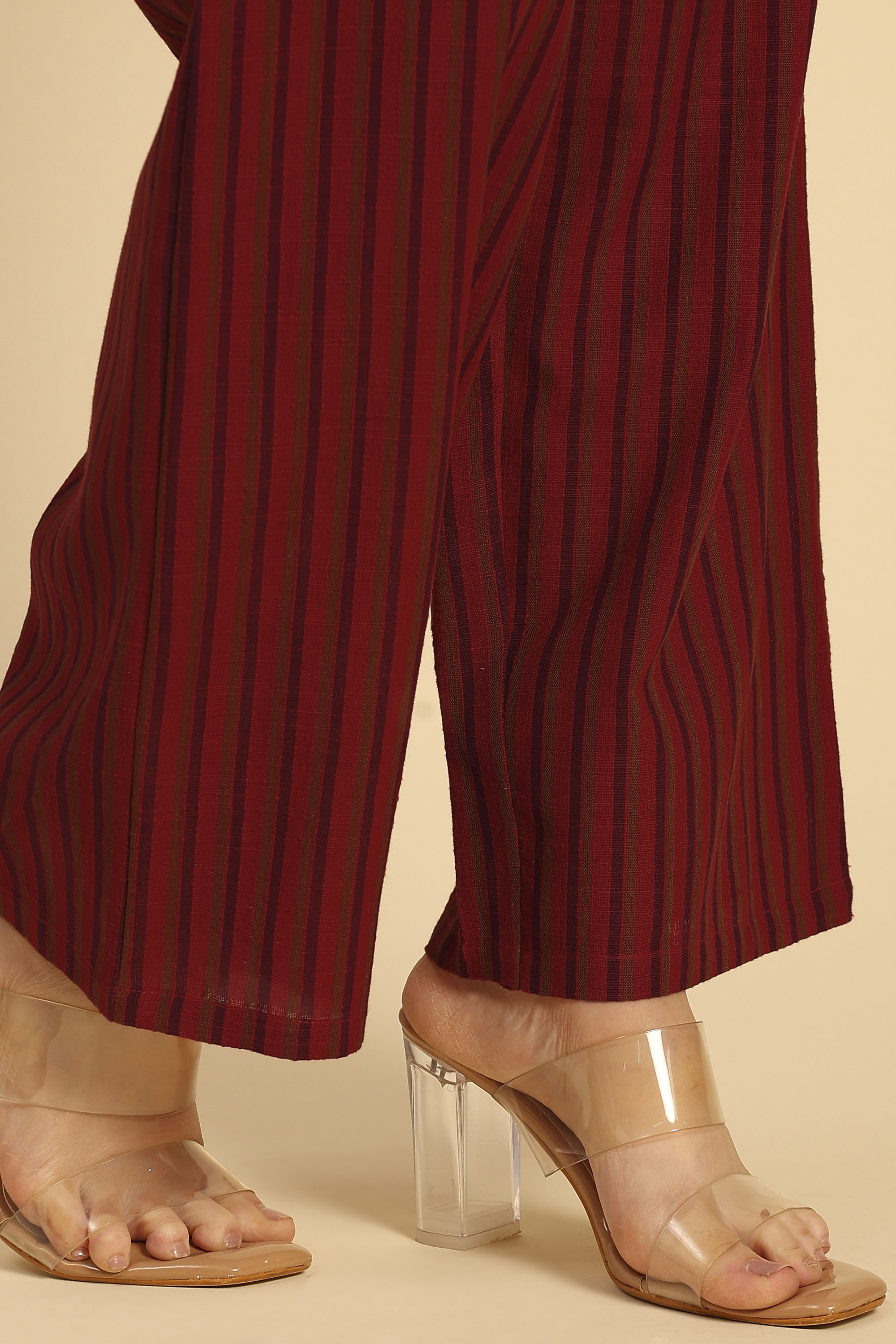 Sama Red & Purple Embroidered Yarn Dyed Handcrafted Co-ord Set