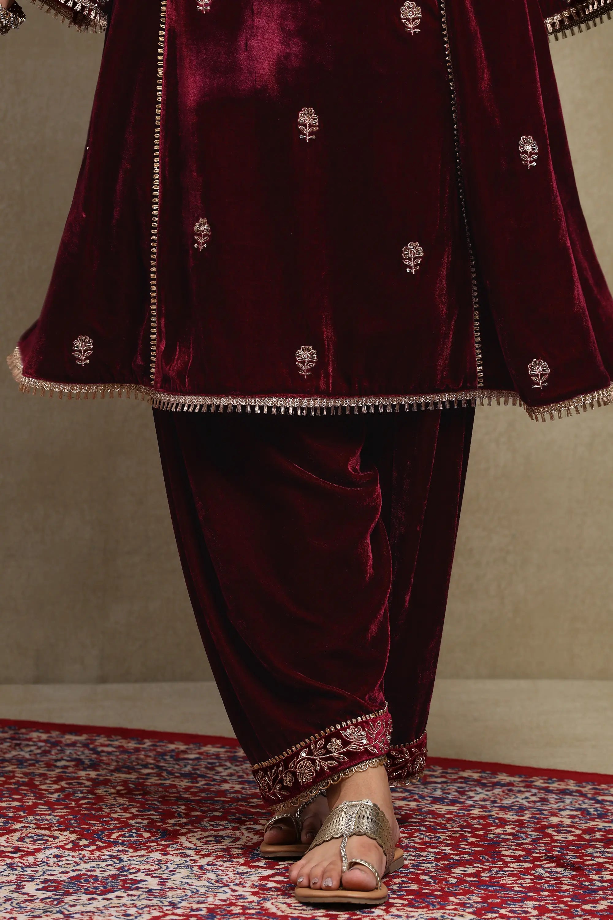 Raabta Plum Embroidered Silk Velvet Kurta Set