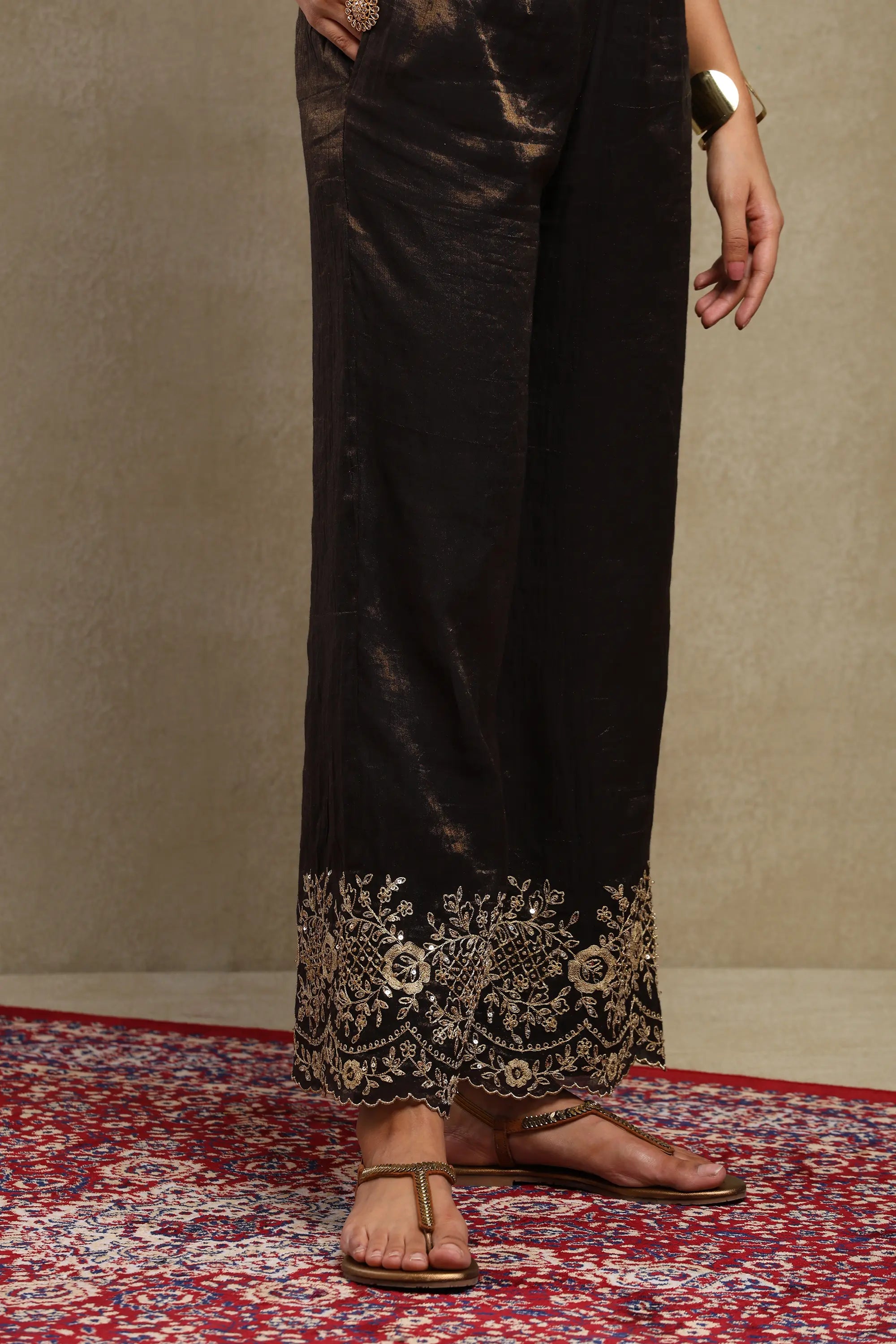 Aadya Black Hand Embroidered Tissue Chanderi Co-Ord Set