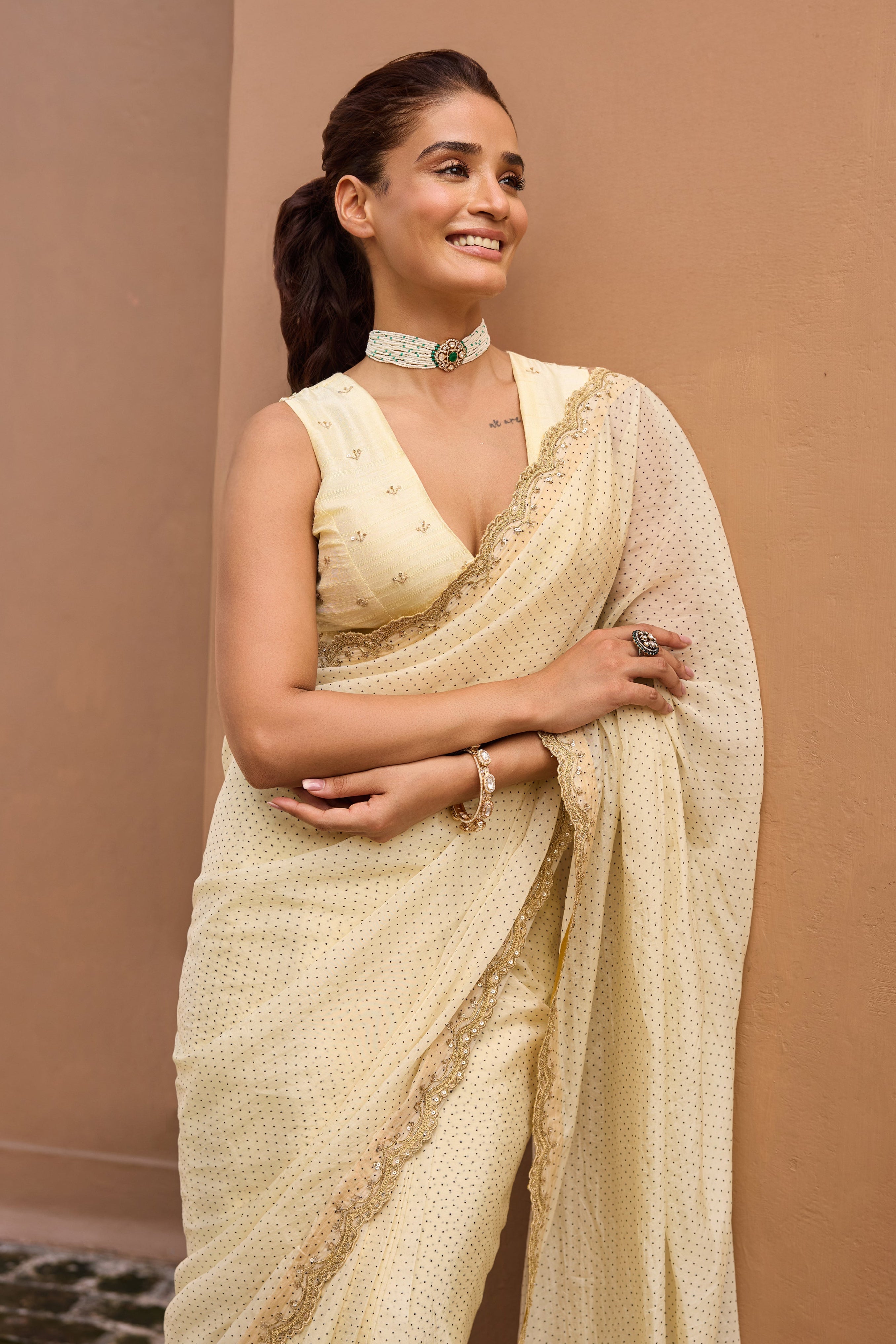 Alisha Off-White Abstract Printed Luxe Organza Saree