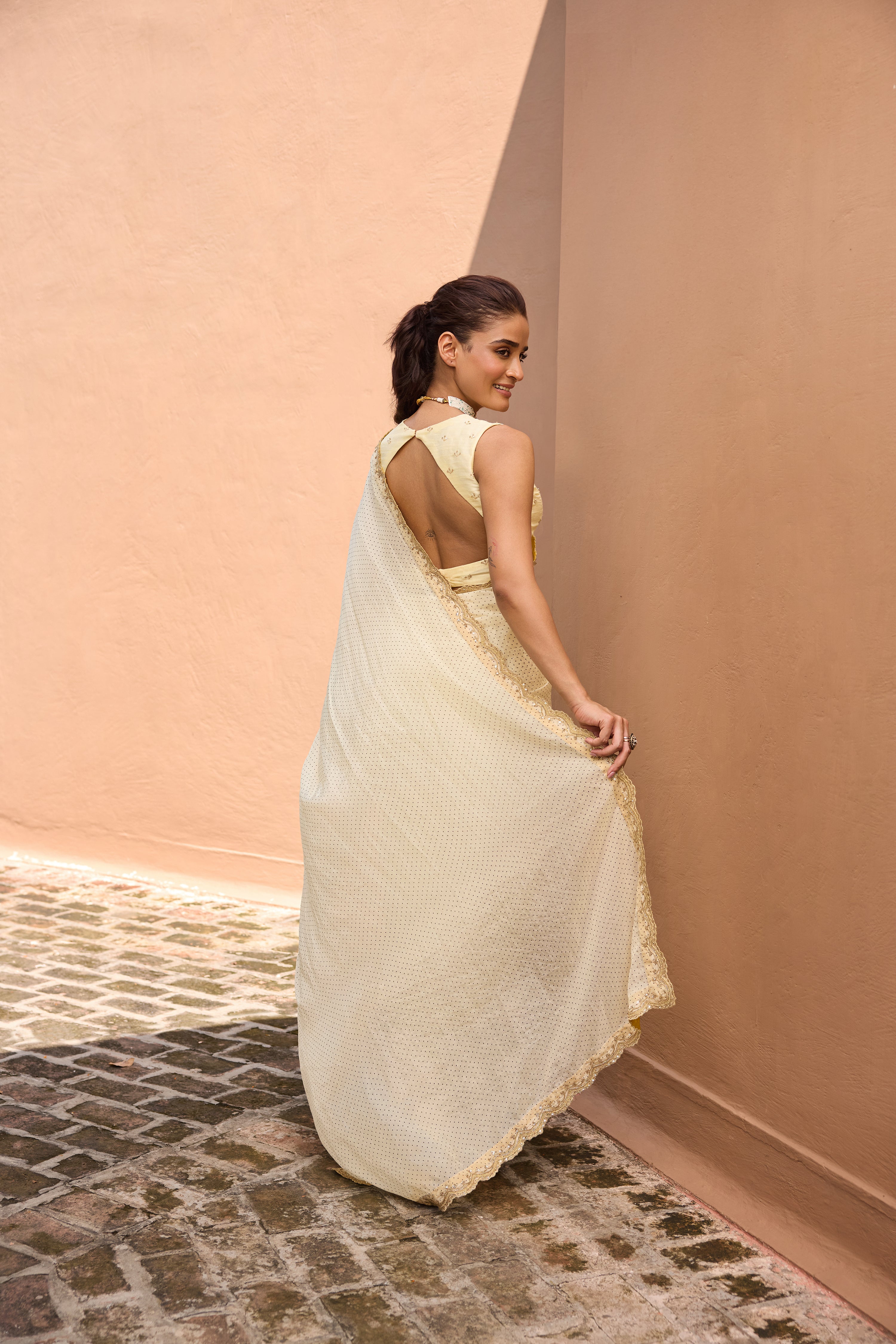 Alisha Off-White Abstract Printed Luxe Organza Saree