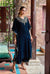 Firoz Midnight Blue Embroidered Silk Velvet Kaftan Set
