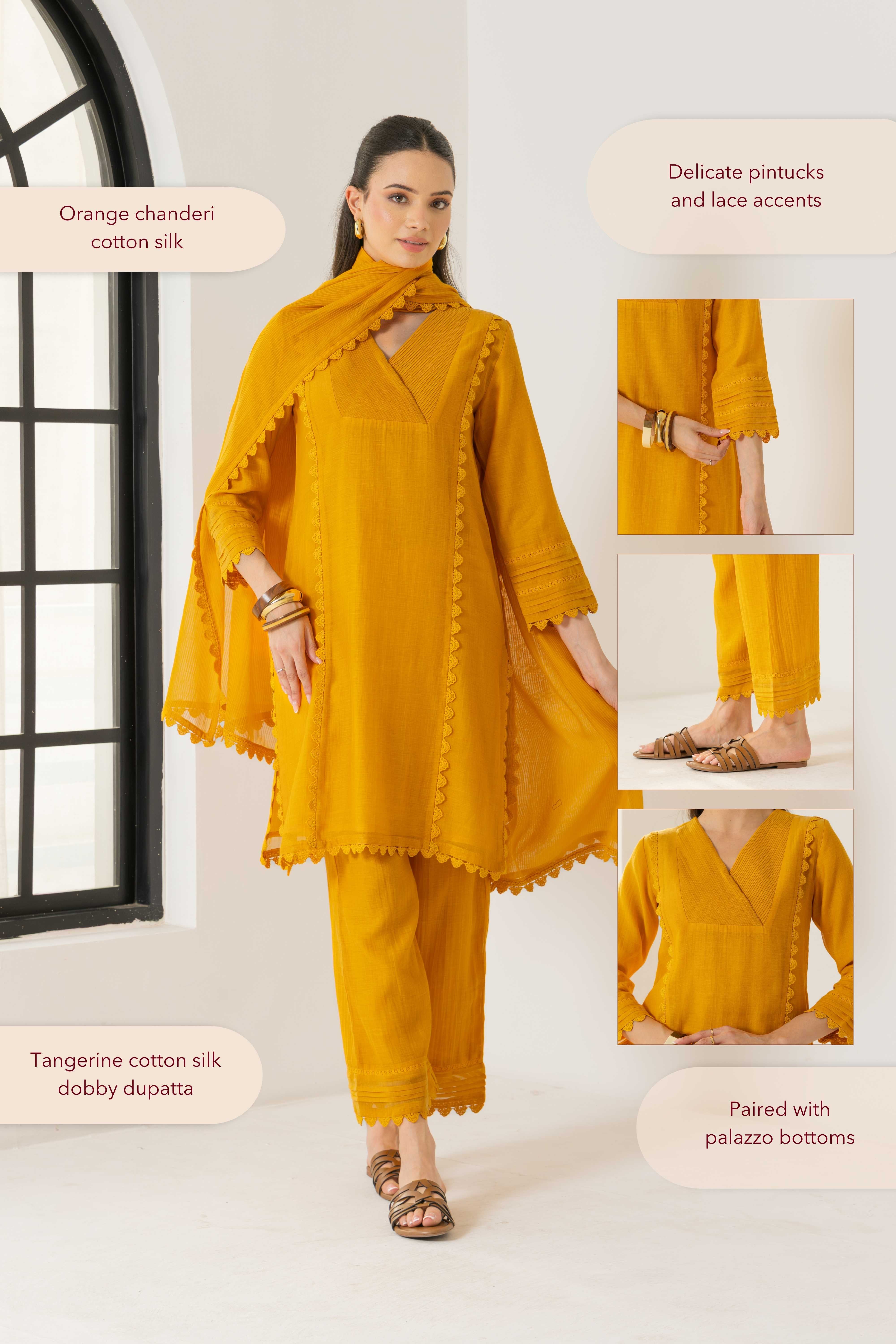 Amara Orange Cotton-Silk Chanderi Kurta Set