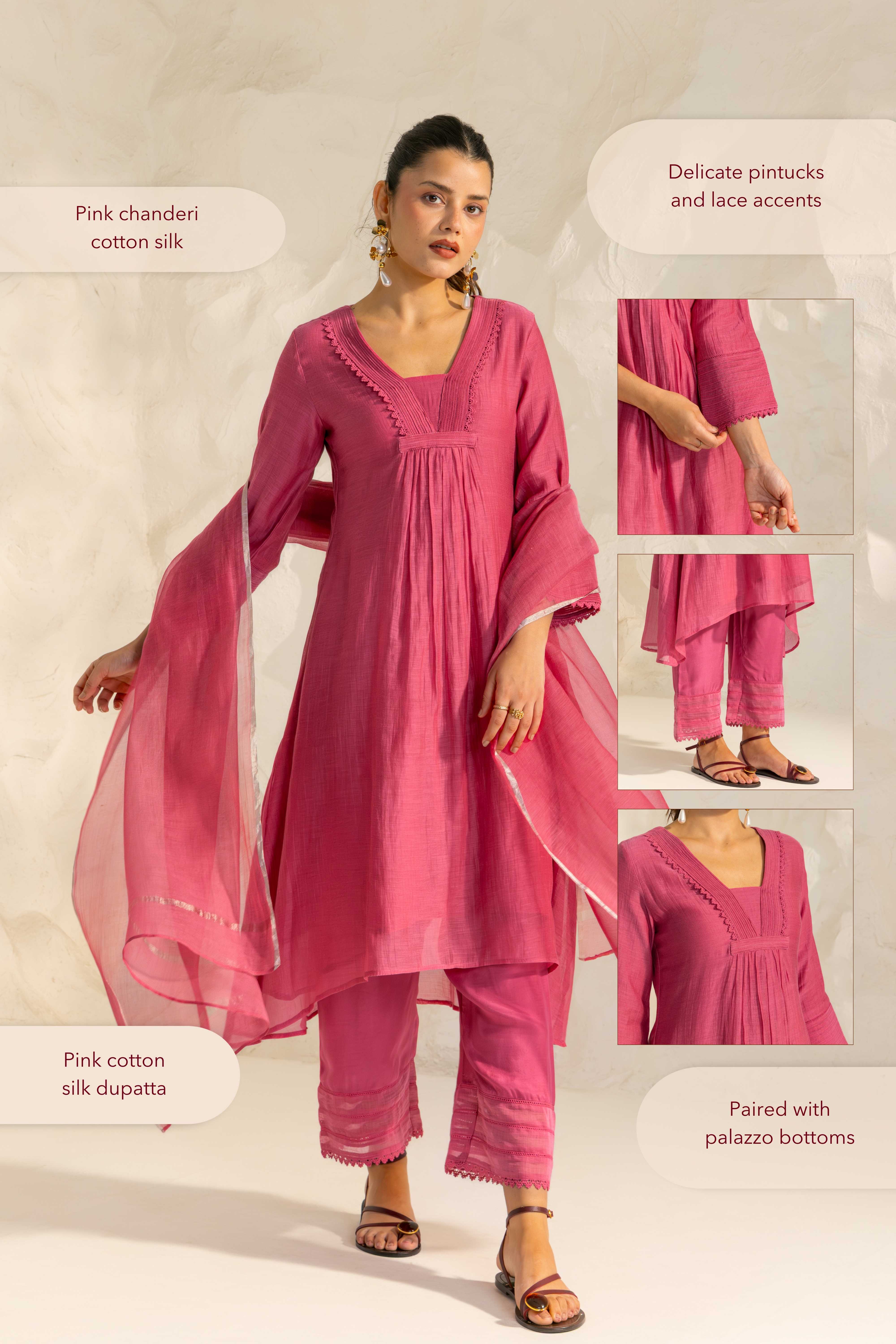 Naisha Pink Cotton-Silk Chanderi Kurta Set