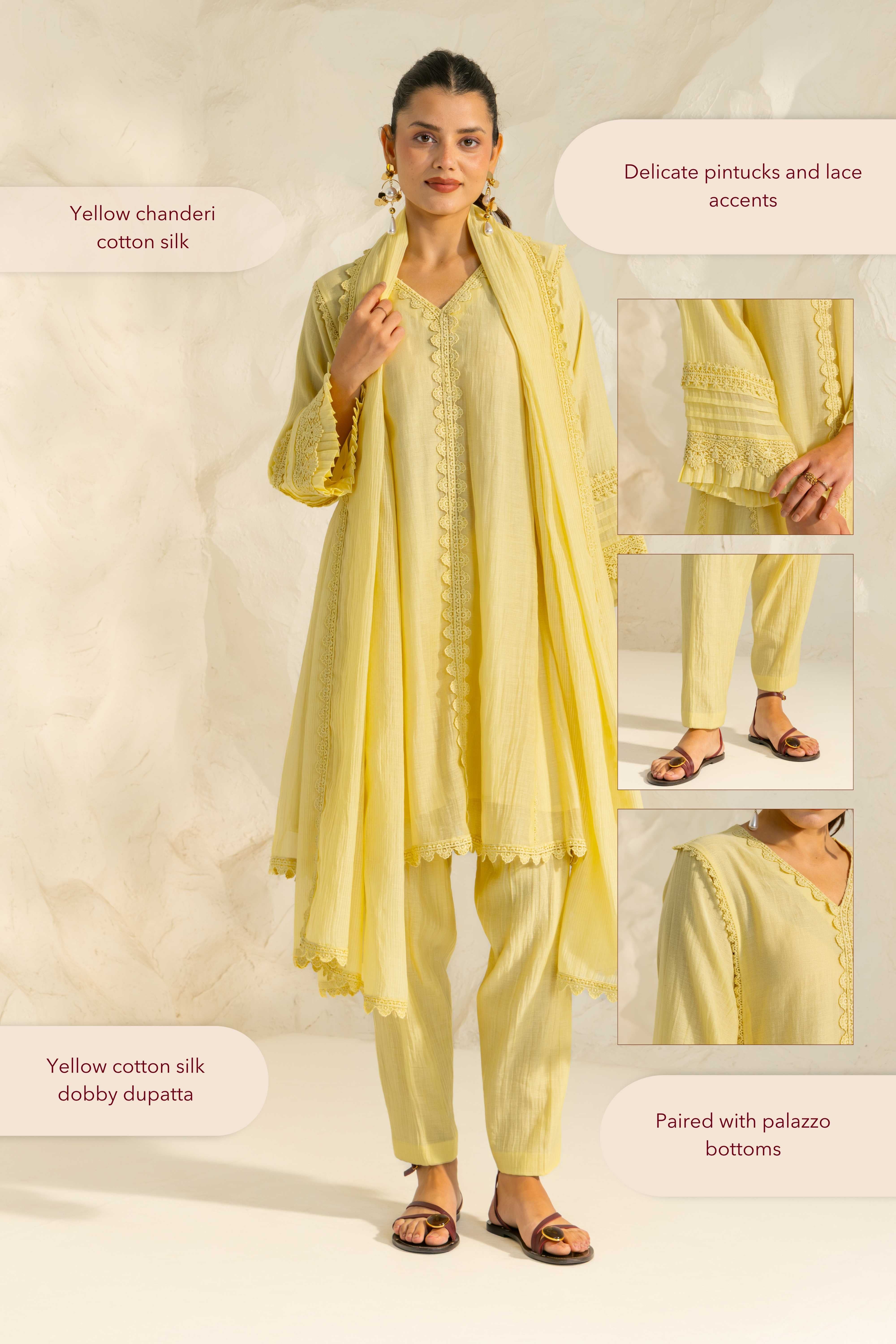 Samara Yellow Cotton-Silk Chanderi Choga Set