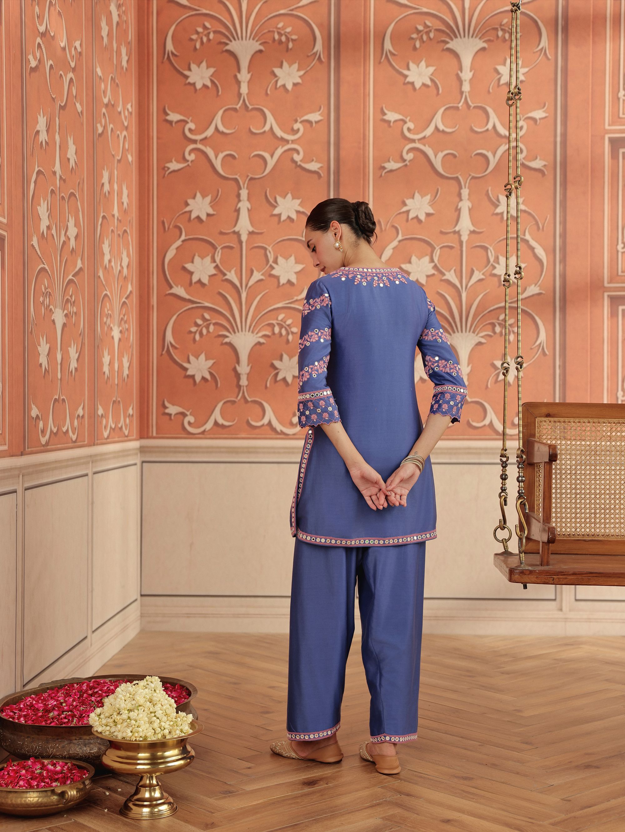 Arushi Blue Mirror Work Handcrafted Kurta Set With Farshi Salwar