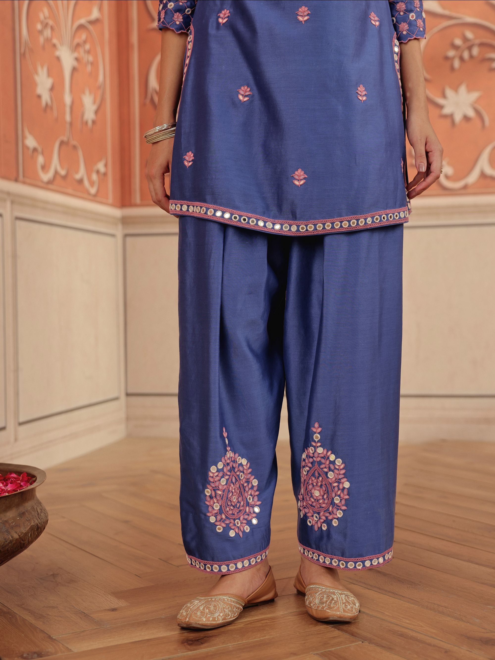 Arushi Blue Mirror Work Handcrafted Kurta Set With Farshi Salwar