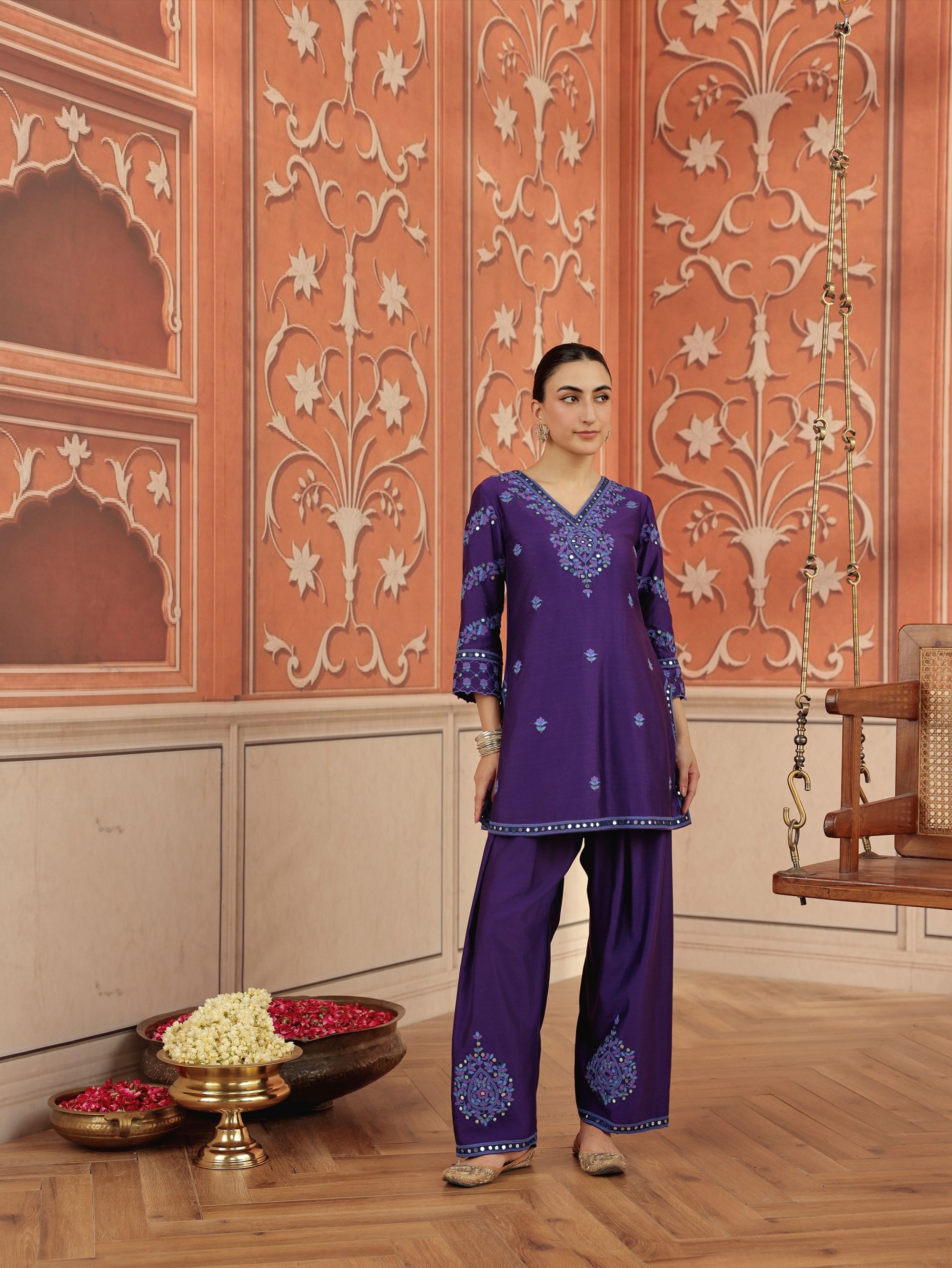 Arushi Purple Handcrafted Kurta Set With Farshi Salwar