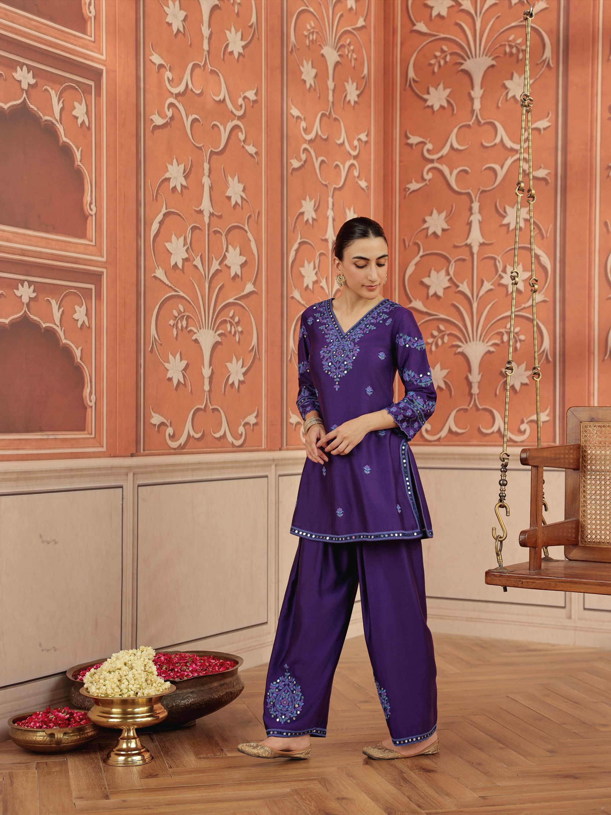 Arushi Purple Handcrafted Kurta Set With Farshi Salwar