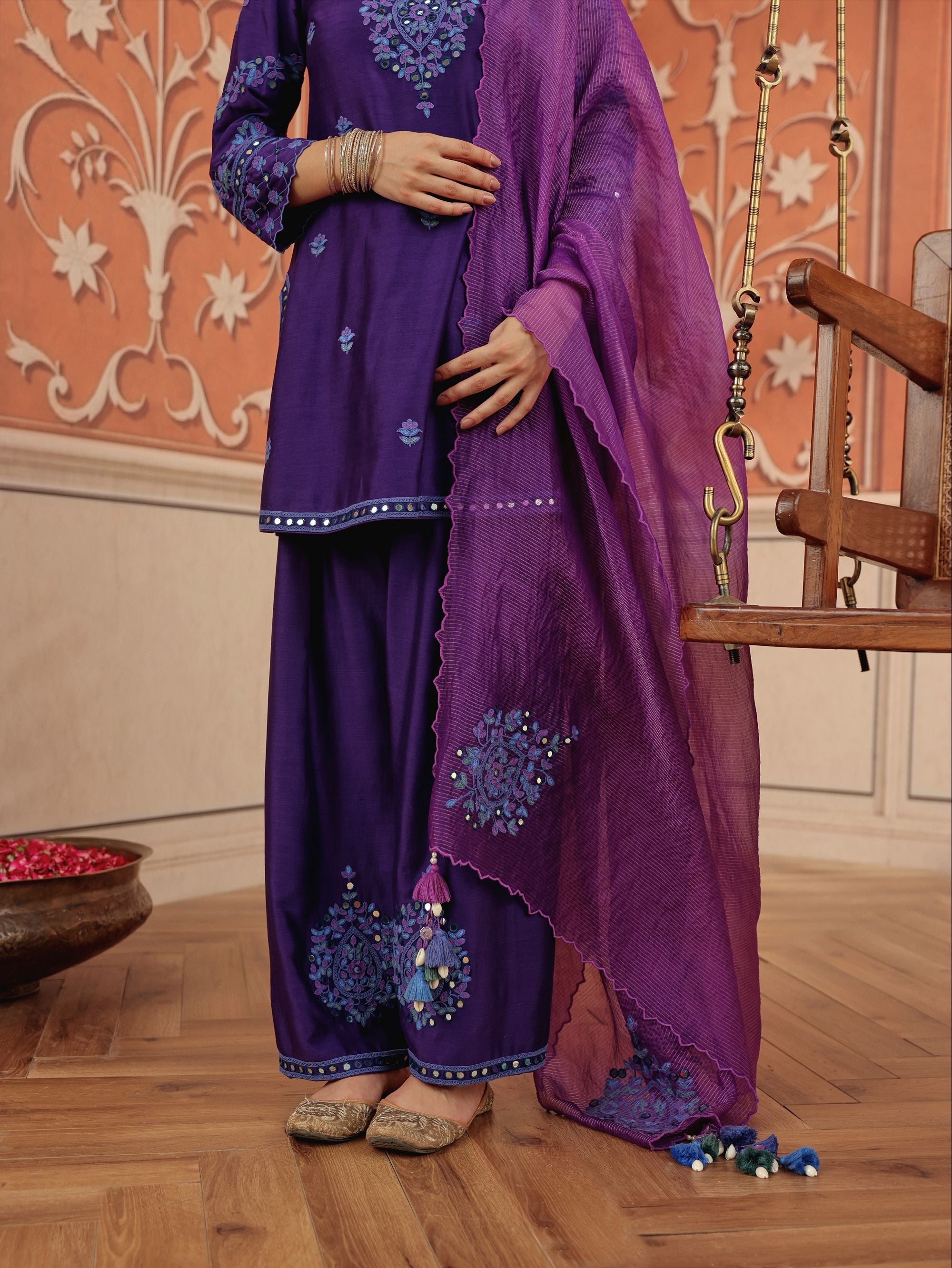 Arushi Purple Handcrafted Kurta Set With Farshi Salwar