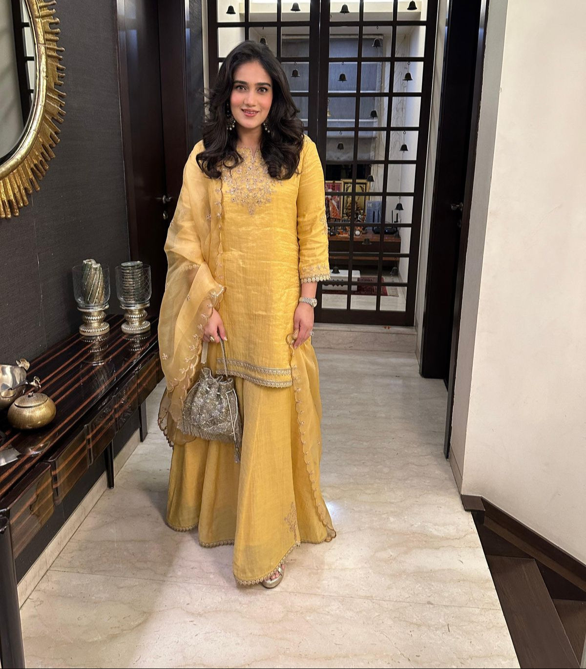 NOOR YELLOW TISSUE CHANDERI HANDCRAFTED SHARARA SET