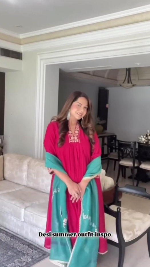 Chandni Girdhar in CHANDANI CRIMSON COTTON SILK EMBROIDERED HANDCRAFTED KURTA SET