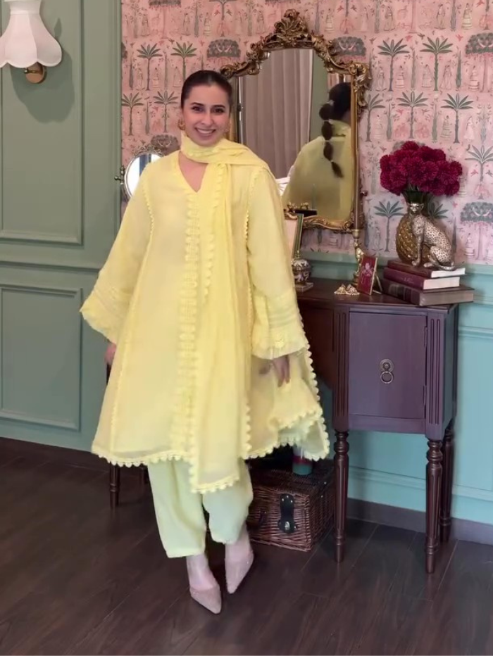 Sania Chadha In Samara Yellow Cotton-Silk Chanderi Choga Set