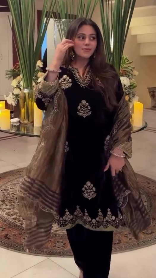 Shreya Mahajan in Dilruba Silk Velvet Embroidered Purple A-Line Kurta Set