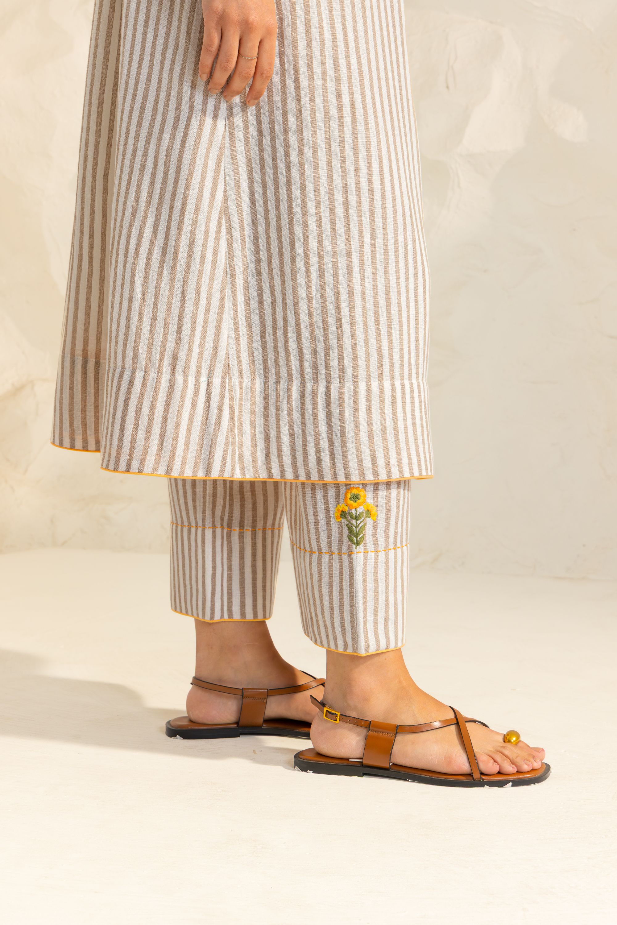 Zaria Beige Embroidered Yarn Dyed Handcrafted Kurta Set