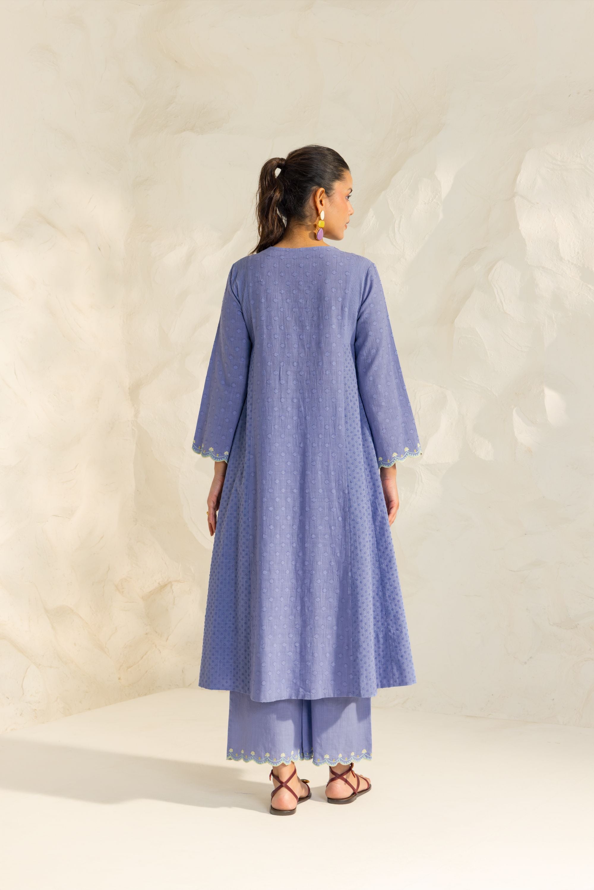 Kiara Blue Cotton Slub Jacquard Handcrafted Kurta Set with Aari Embroidery