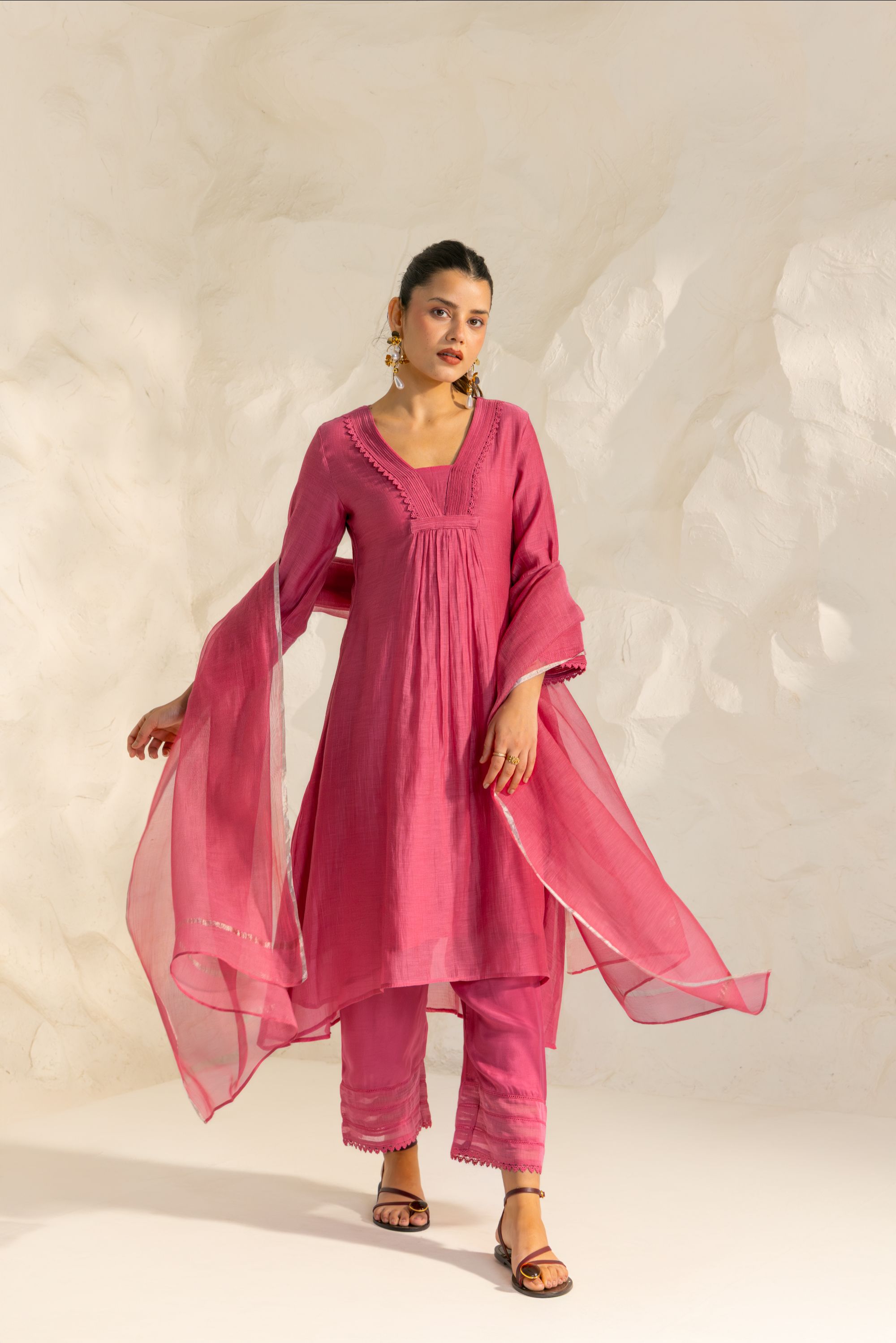 Naisha Pink Cotton-Silk Chanderi Kurta Set