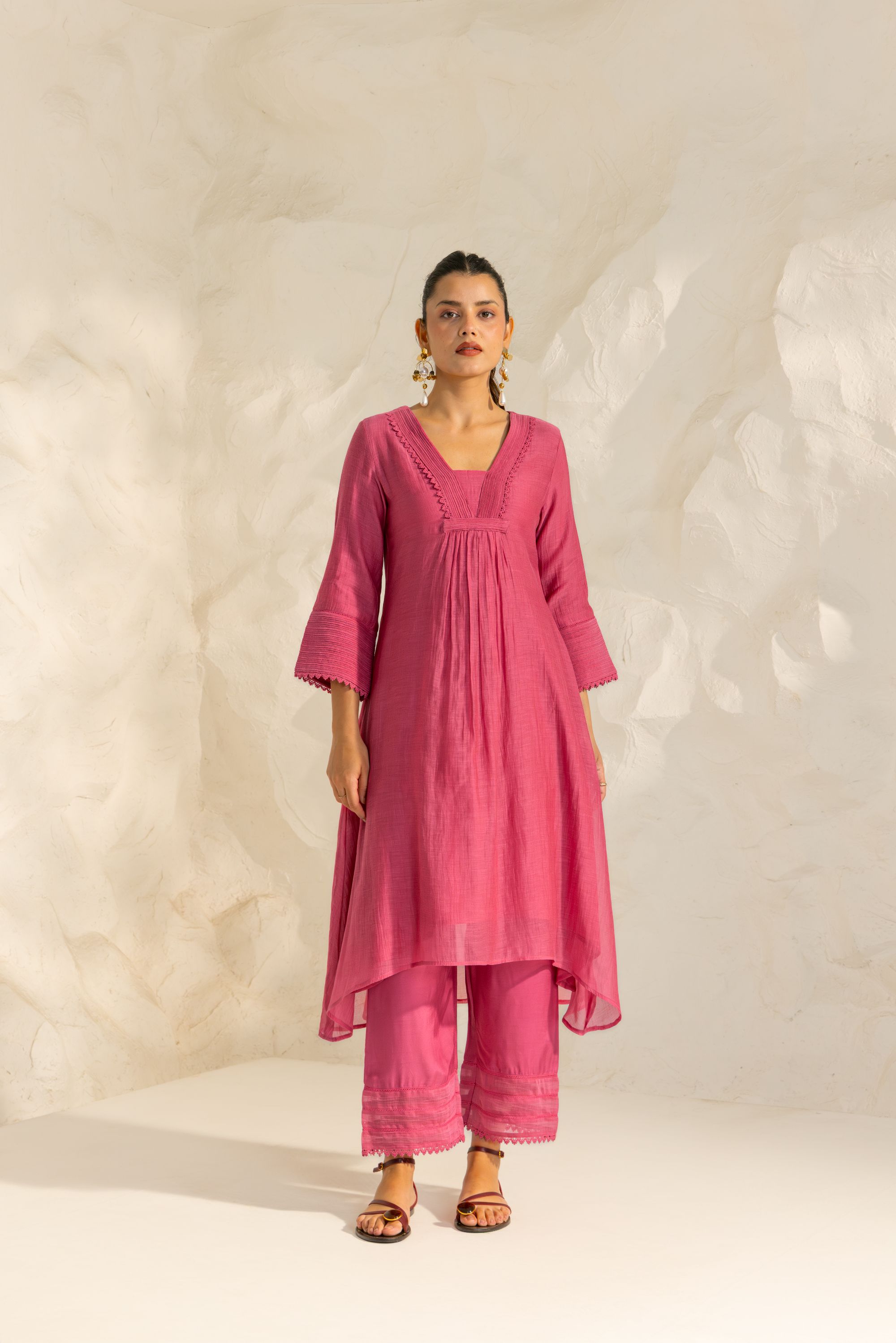 Naisha Pink Cotton-Silk Chanderi Kurta Set