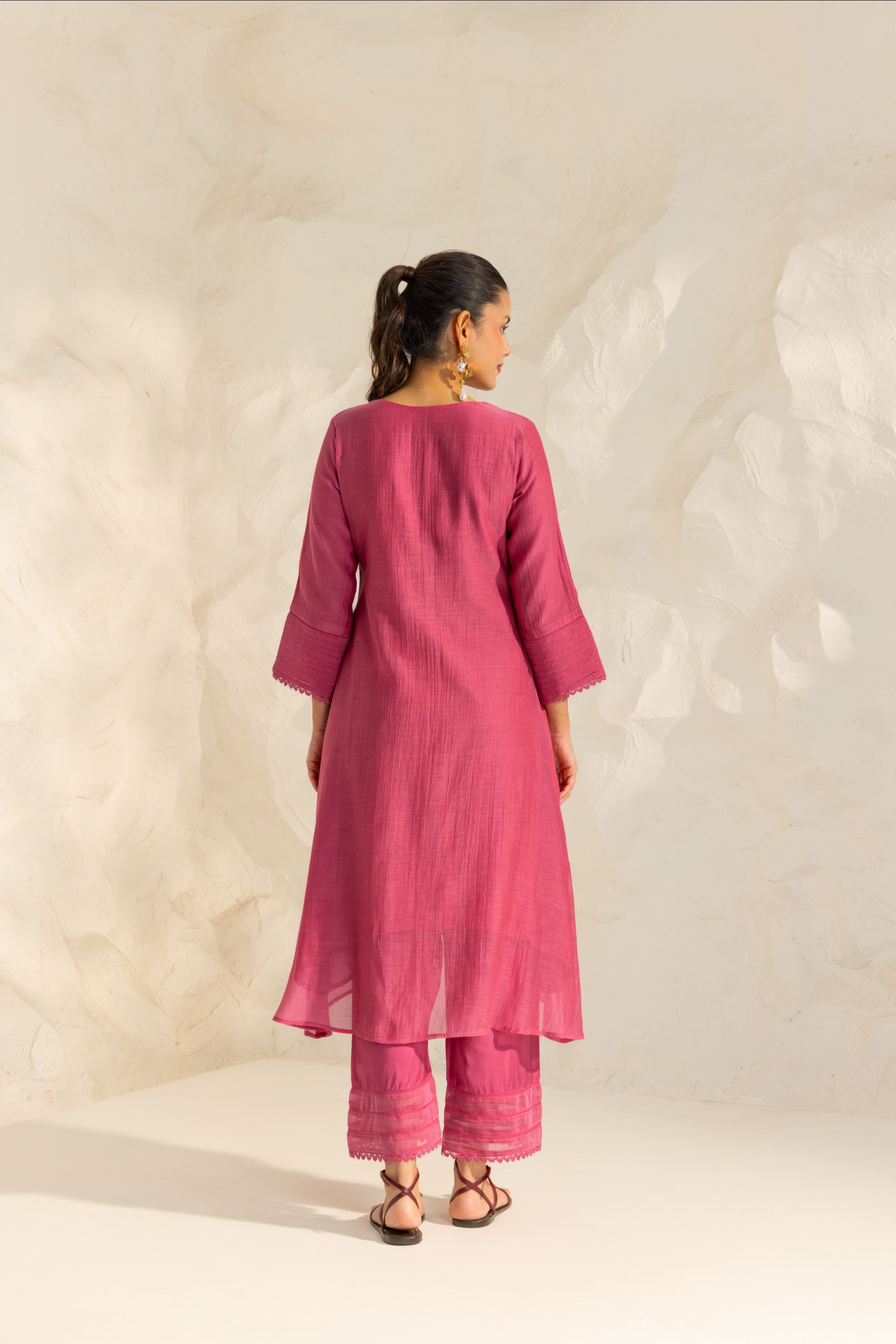 Naisha Pink Cotton-Silk Chanderi Kurta Set