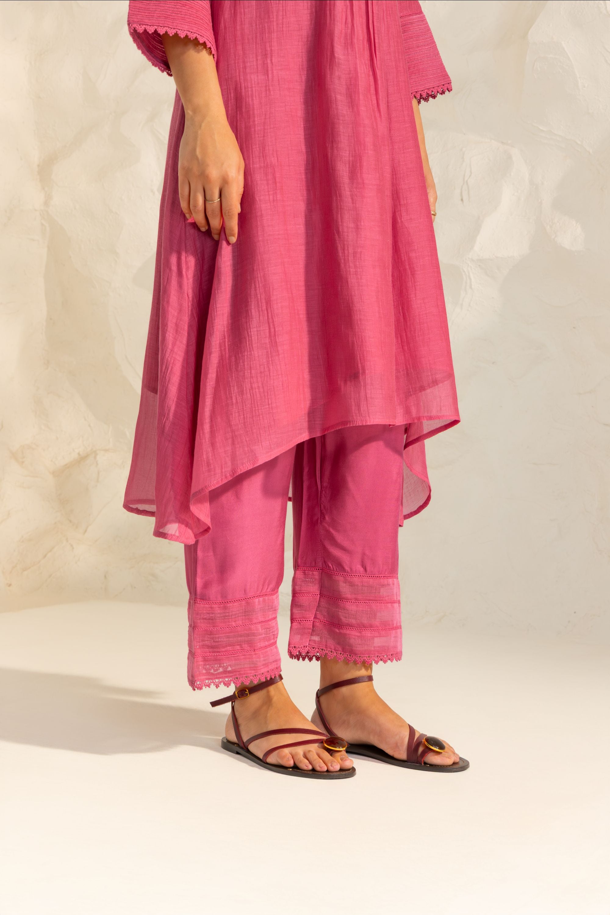 Naisha Pink Cotton-Silk Chanderi Kurta Set