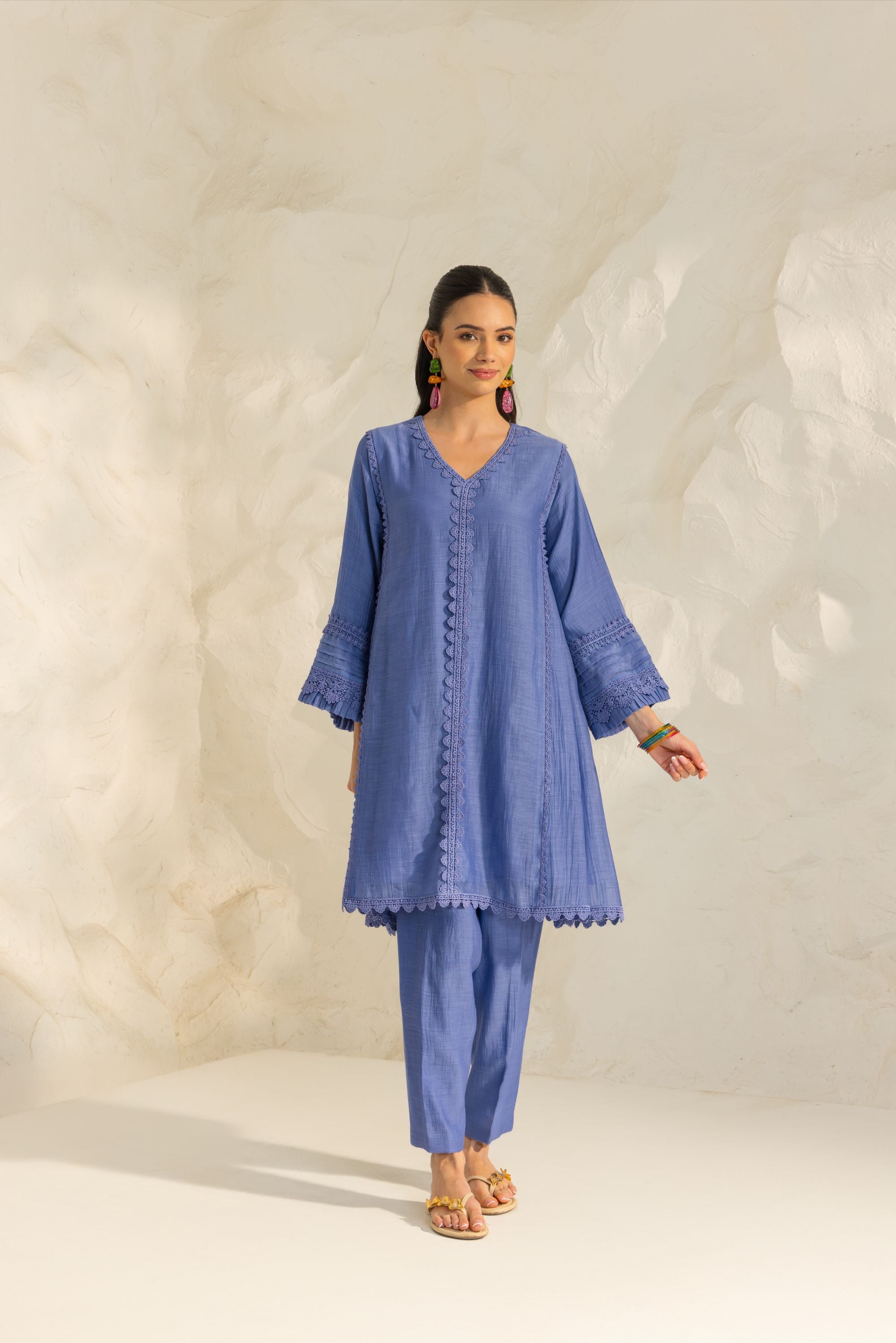 Samara Pastel Blue Cotton-Silk Chanderi Choga Set