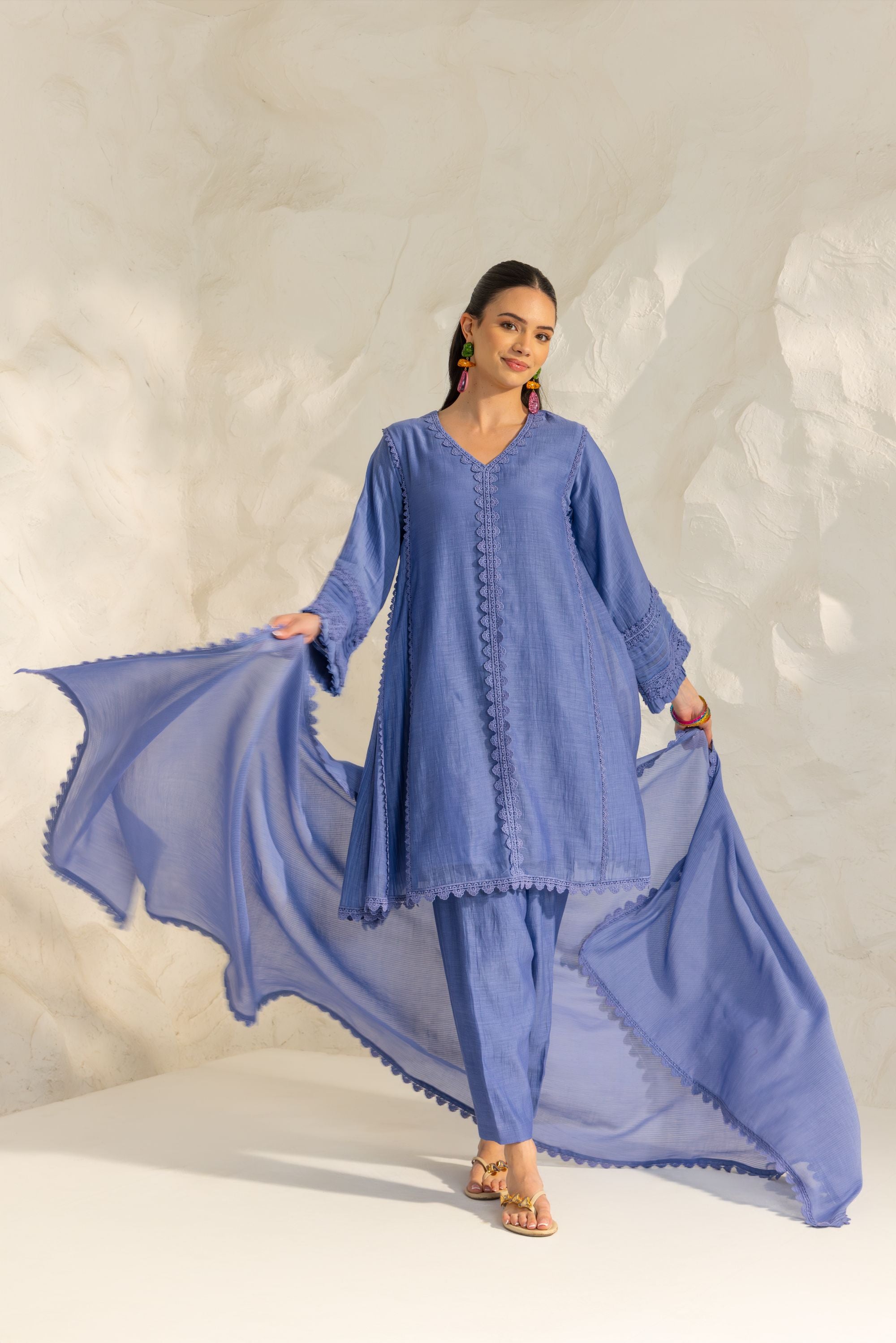 Samara Pastel Blue Cotton-Silk Chanderi Choga Set