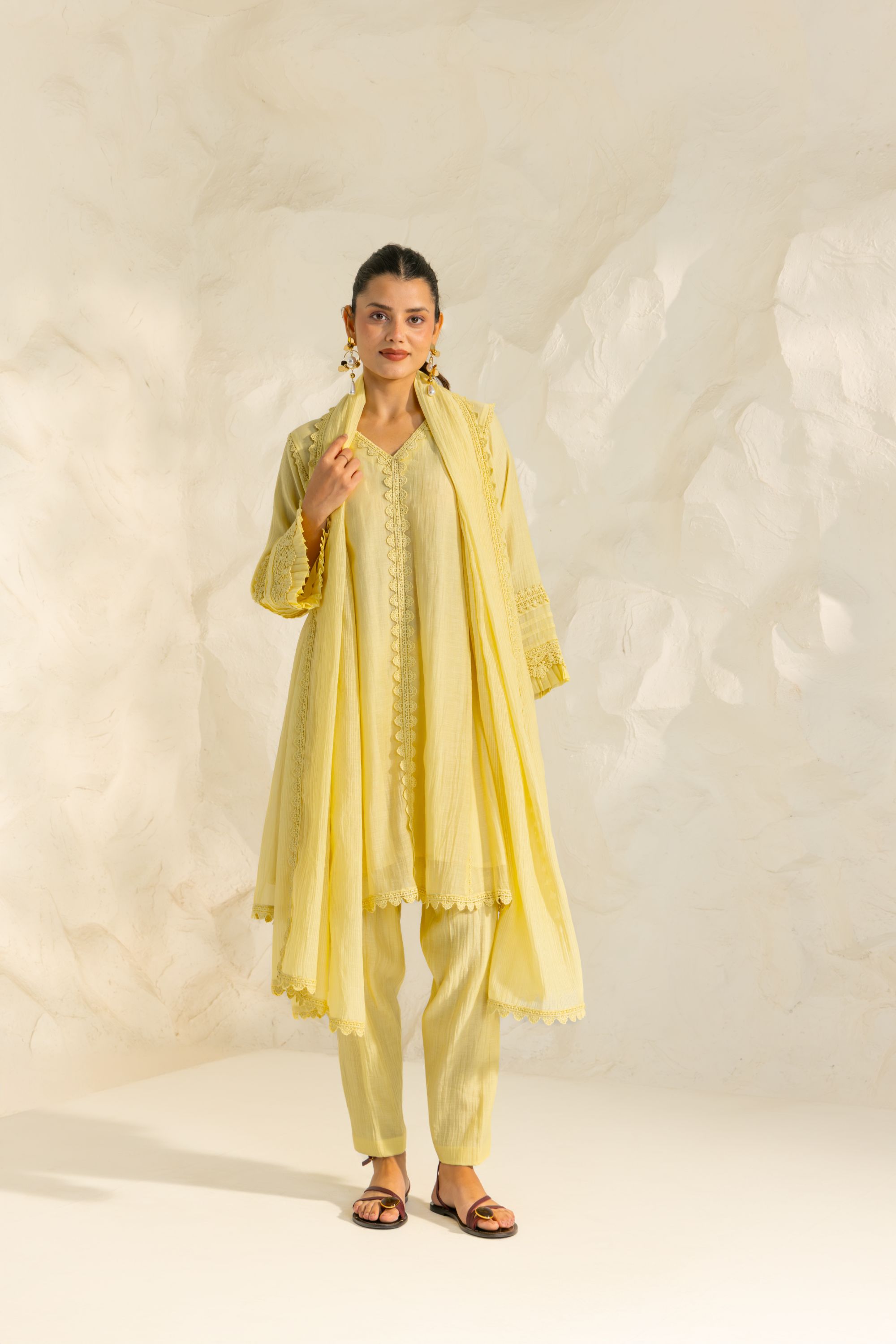 Samara Yellow Cotton-Silk Chanderi Choga Set