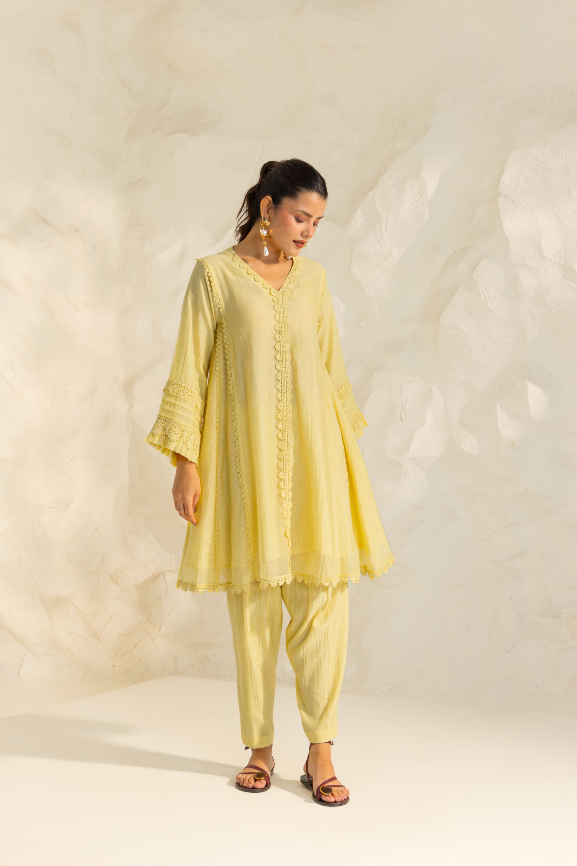 Samara Yellow Cotton-Silk Chanderi Choga Set