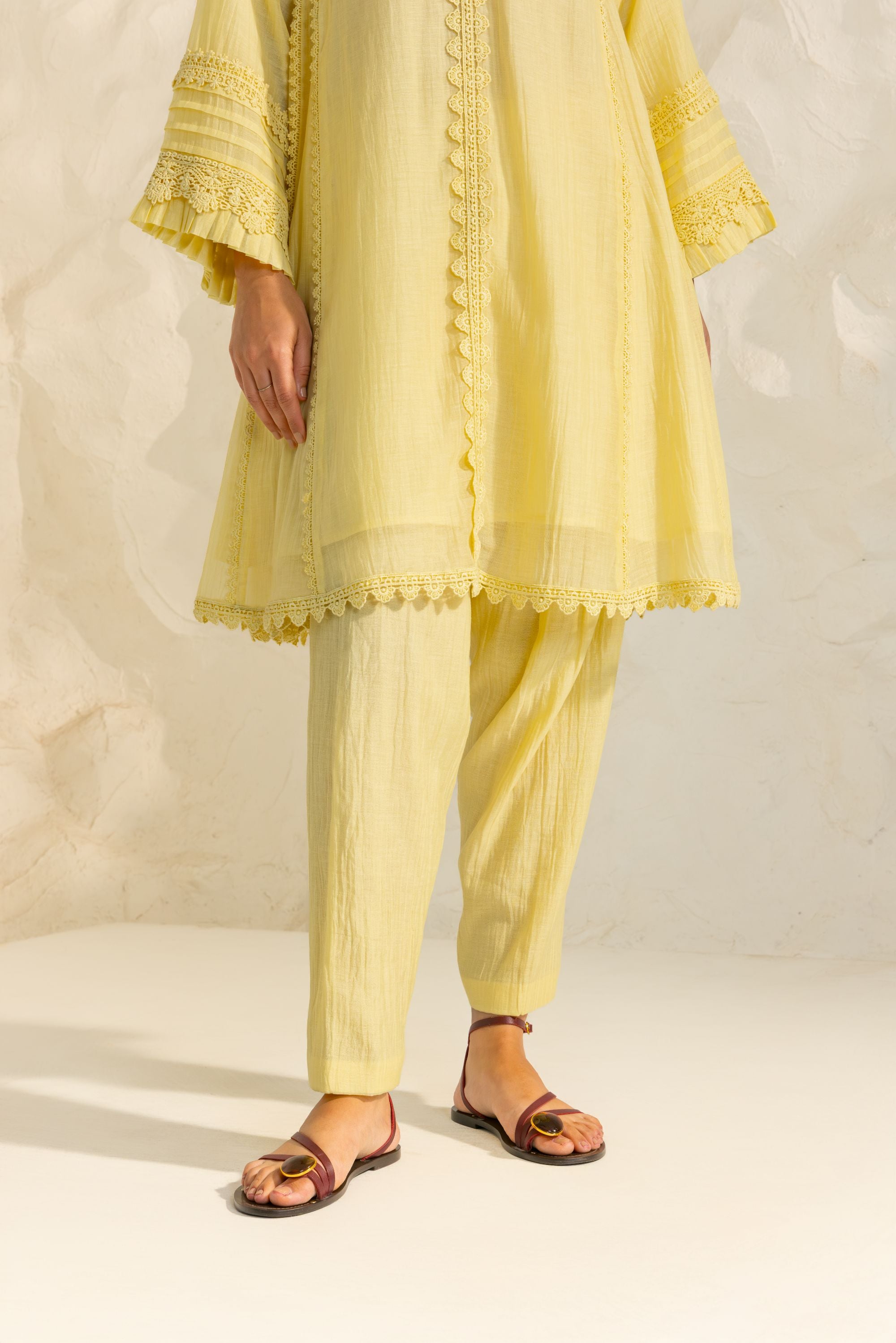 Samara Yellow Cotton-Silk Chanderi Choga Set