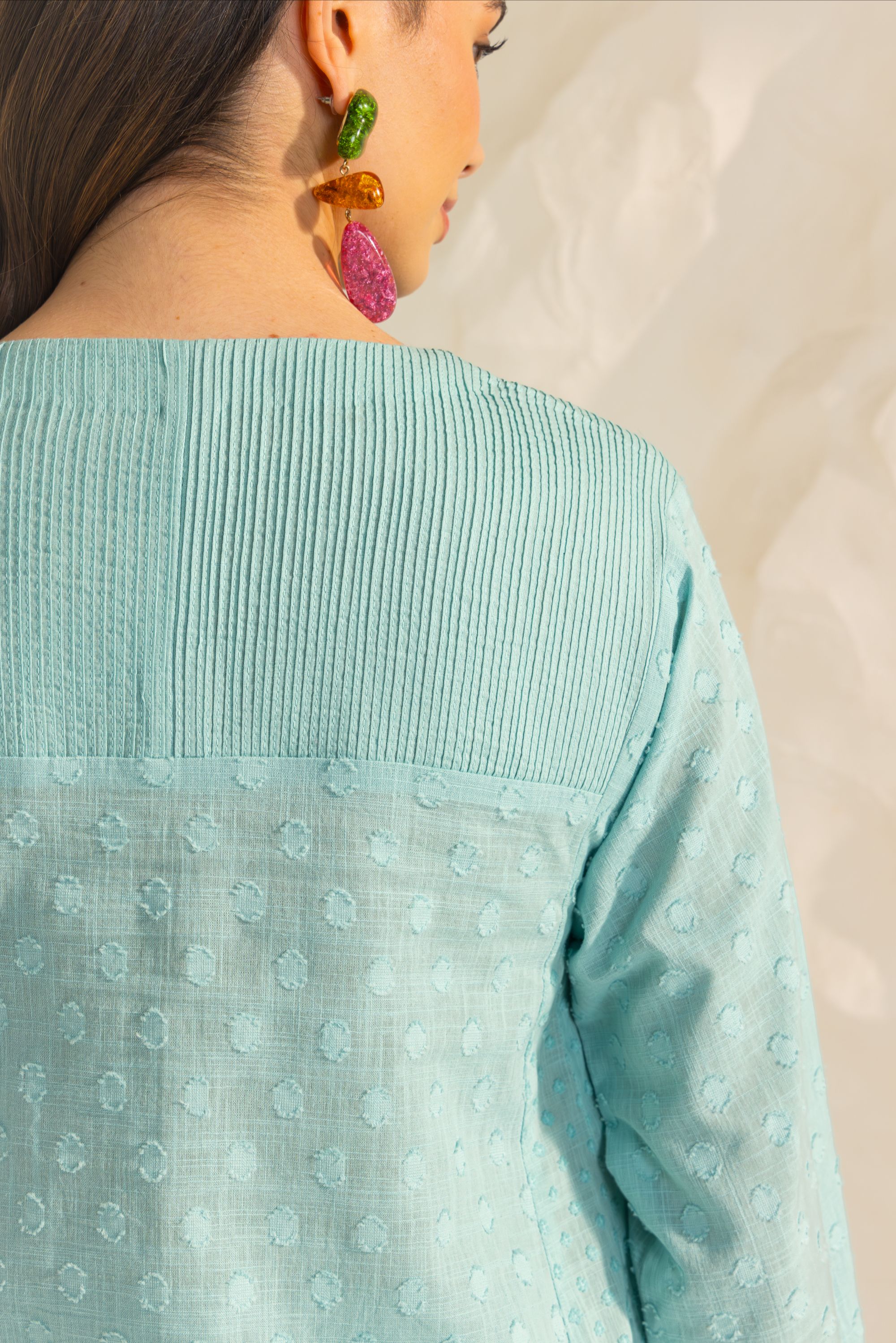 Azra Blue Cotton Slub Jacquard Handcrafted Choga set with Aari Embroidery