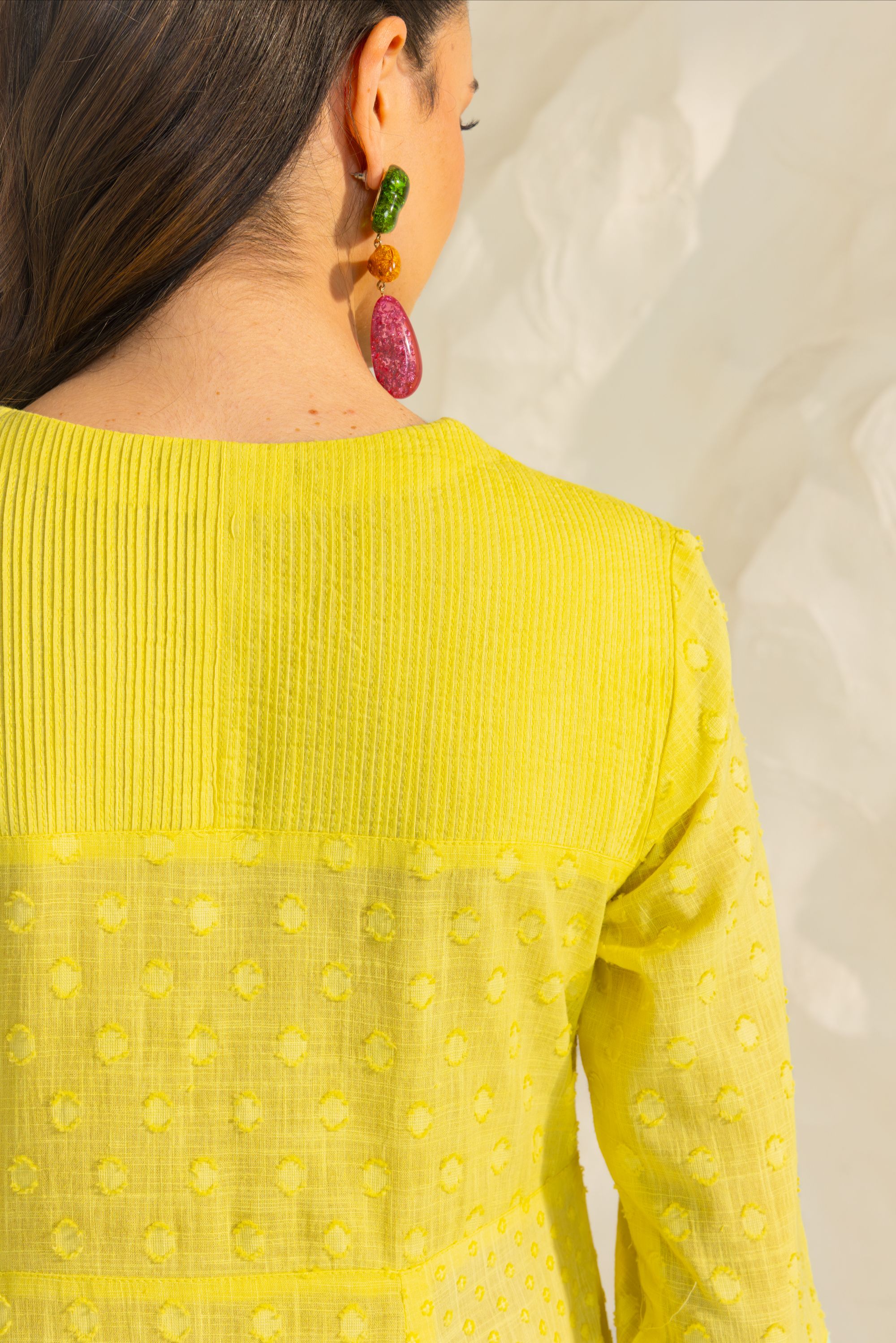 Elara Yellow Cotton Slub Jacquard Handcrafted Angrakha Set with Aari Embroidery