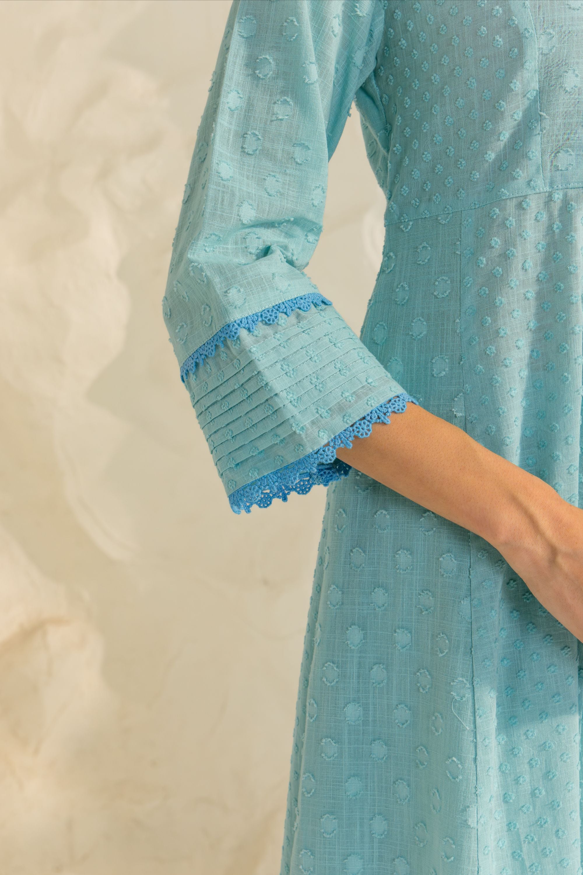 Elara Blue Cotton Slub Jacquard Handcrafted Angrakha Set with Aari Embroidery