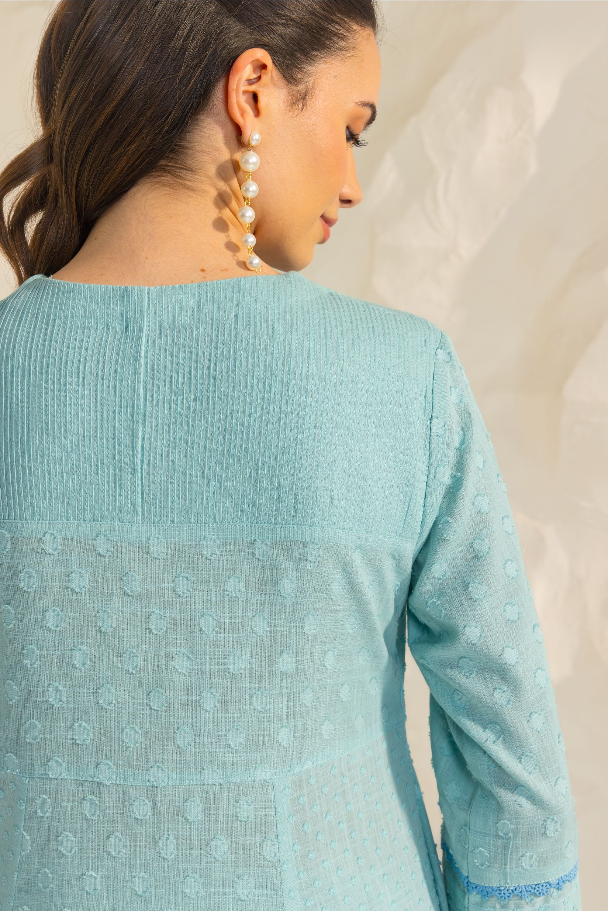 Elara Blue Cotton Slub Jacquard Handcrafted Angrakha Set with Aari Embroidery