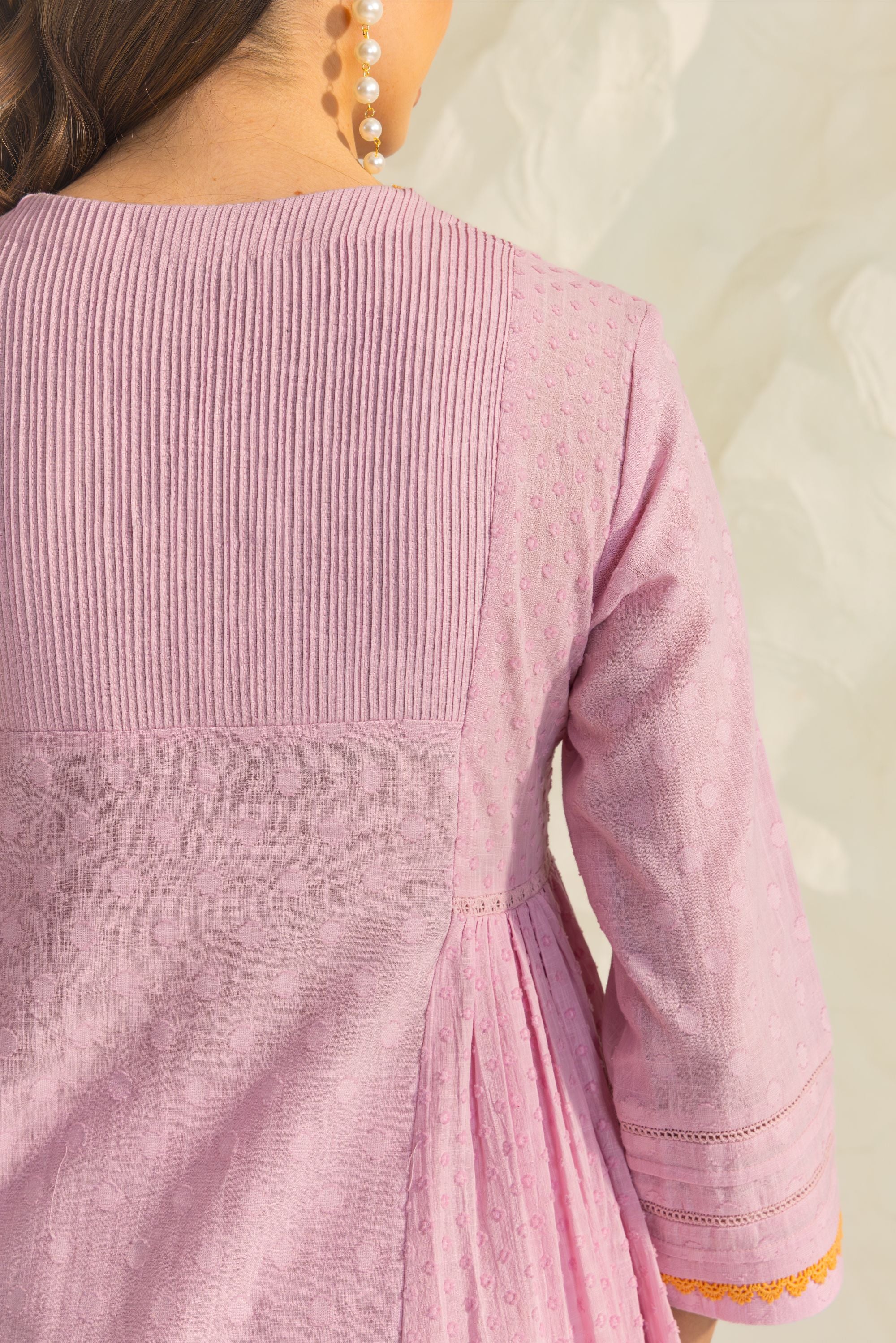 Aizah Lavender Cotton Slub Jacquard Handcrafted Kurta Set with Aari Embroidery