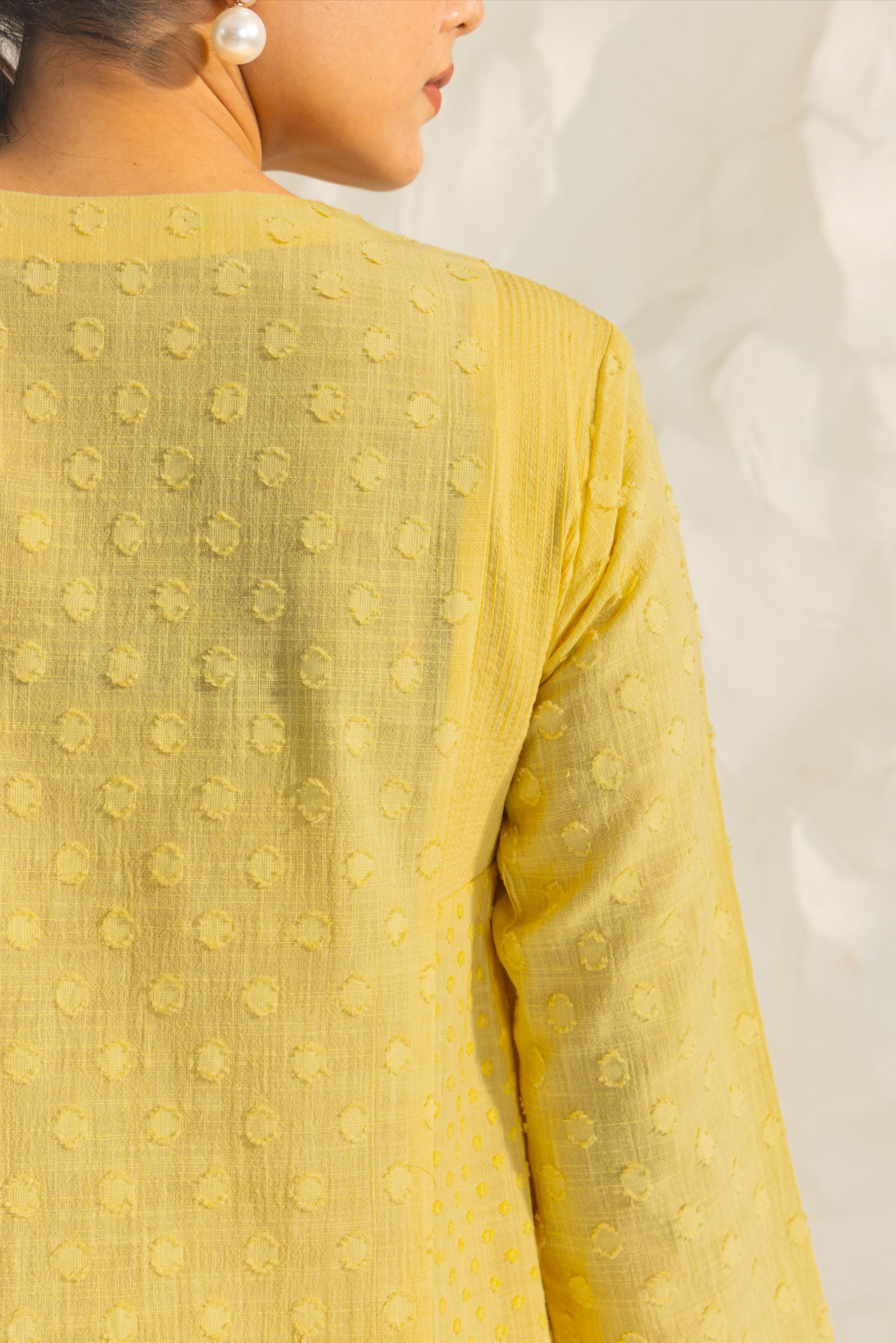 Kiara Yellow Cotton Slub Jacquard Handcrafted Kurta Set with Aari Embroidery