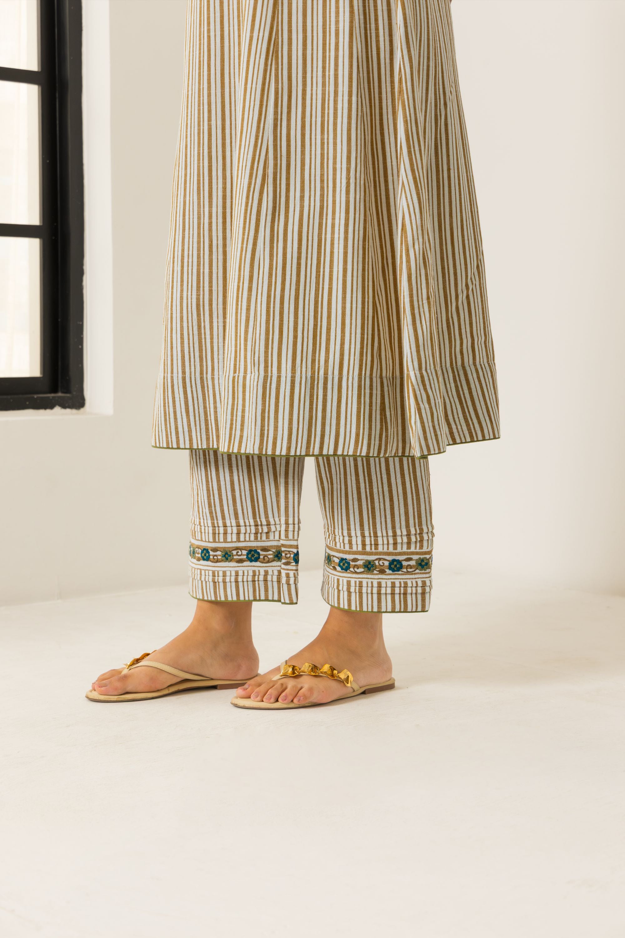 Aaliyah Ivory & Mustard Embroidered Yarn Dyed Cotton Handcrafted Kurta Set