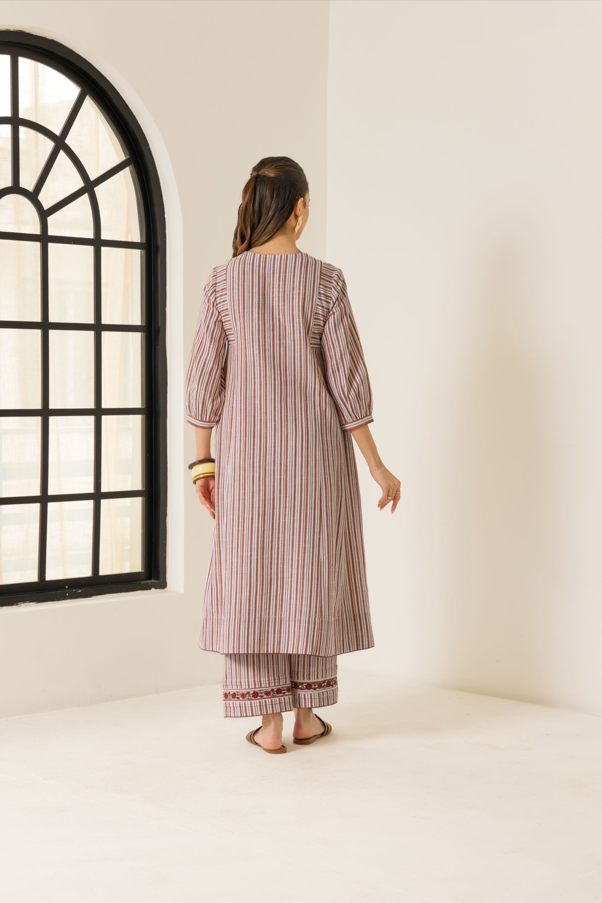 Aaliyah Ivory & Red Embroidered Yarn Dyed Cotton Handcrafted Kurta Set