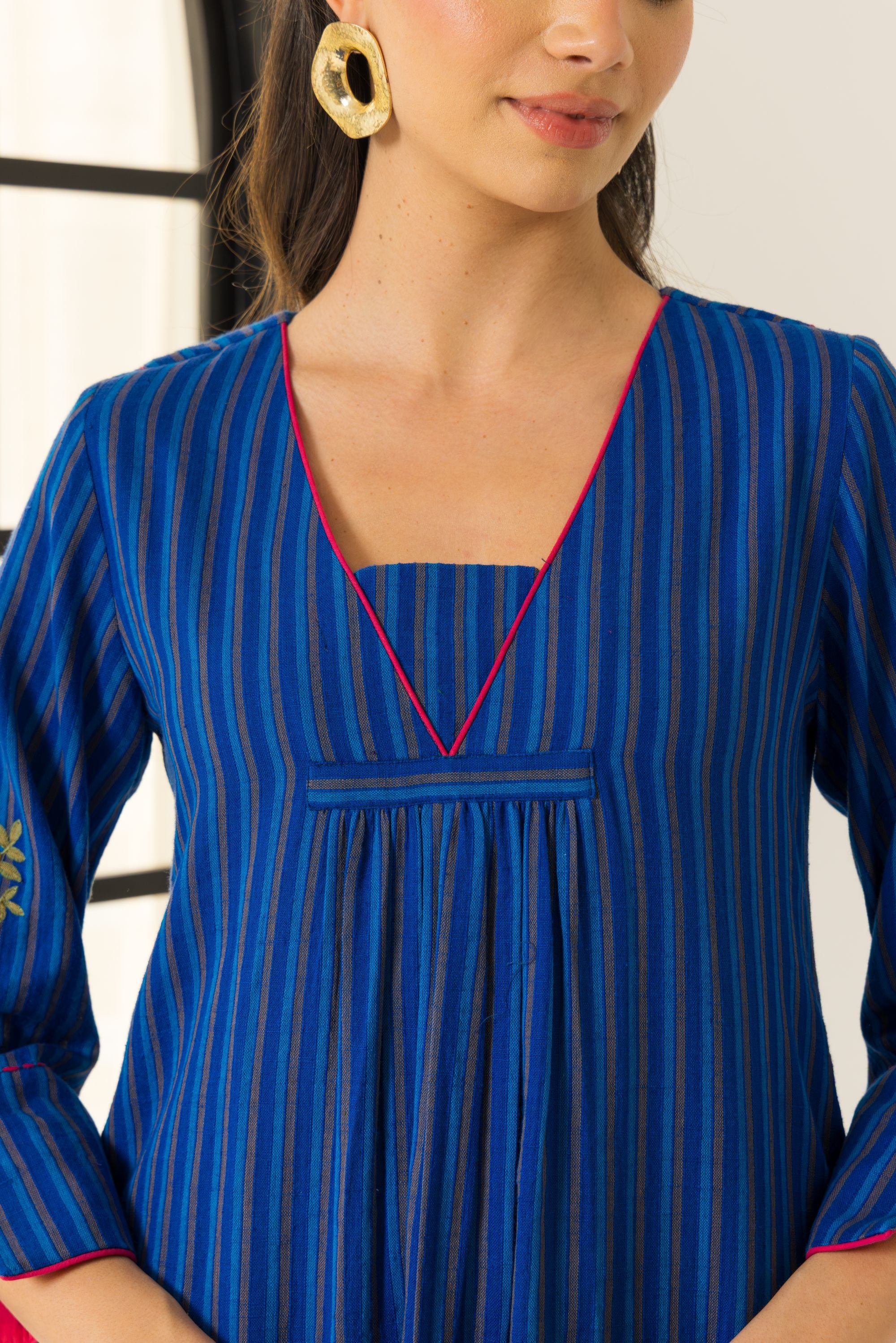 Rosa Blue Embroidered Yarn Dyed Handcrafted Kurta Set