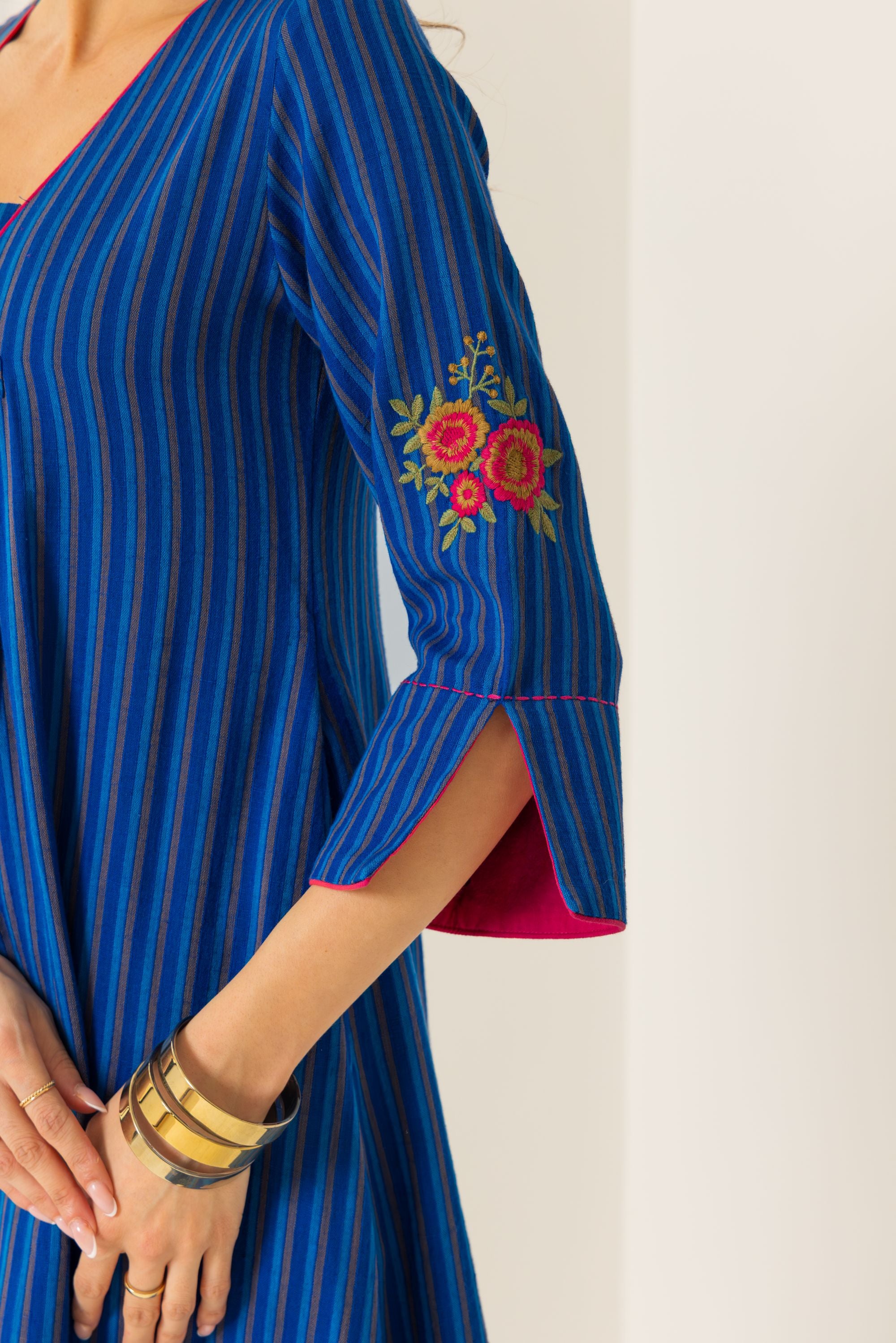 Rosa Blue Embroidered Yarn Dyed Handcrafted Kurta Set